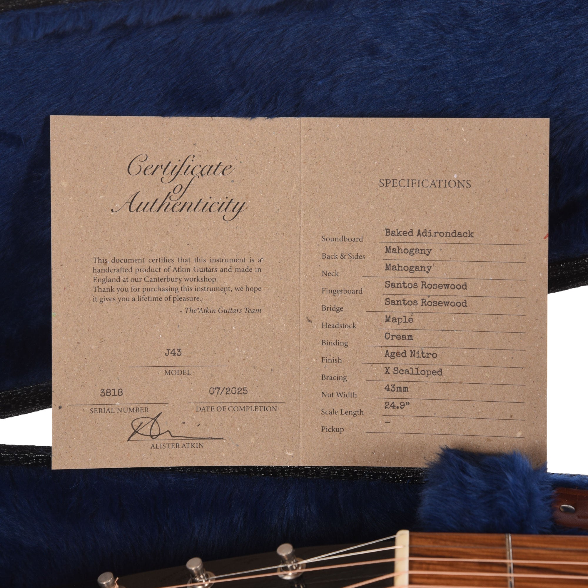 Atkin The Forty Three Adirondack Spruce/Mahogany Aged Natural