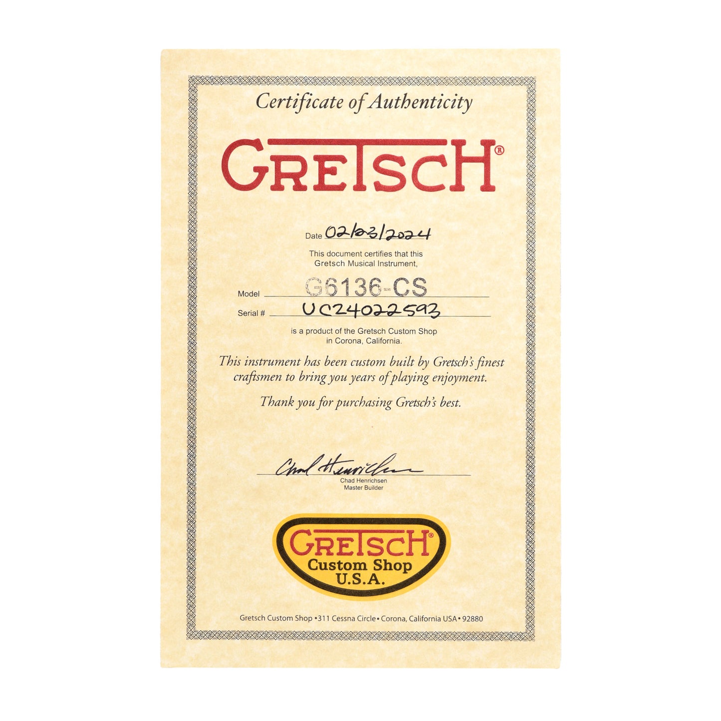 Gretsch Custom Shop G6136-62 1962 Falcon Relic Antigua Master Built by Chad Henrichsen