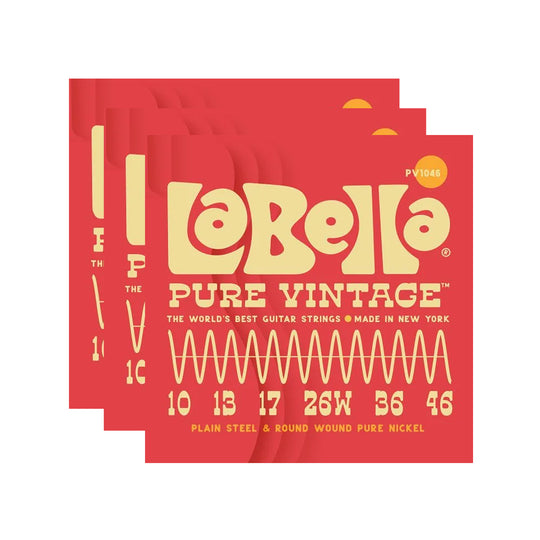 La Bella PV1046 Pure Vintage Electric Guitar Strings Regular 10-46 3 Pack Bundle