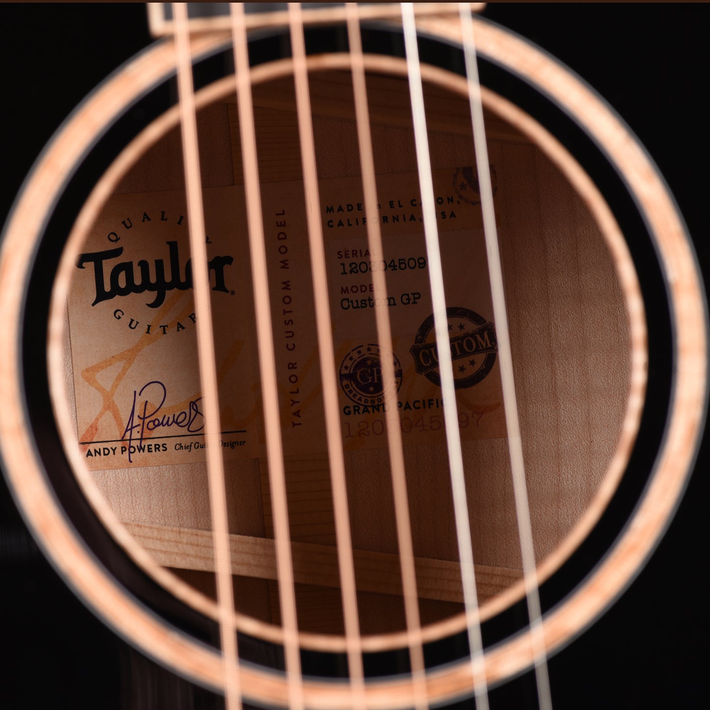Taylor Custom Grand Pacific Adirondack Spruce/Flame Maple Black Top/Vintage Sunburst Back w/Cindy & Rose Inlays