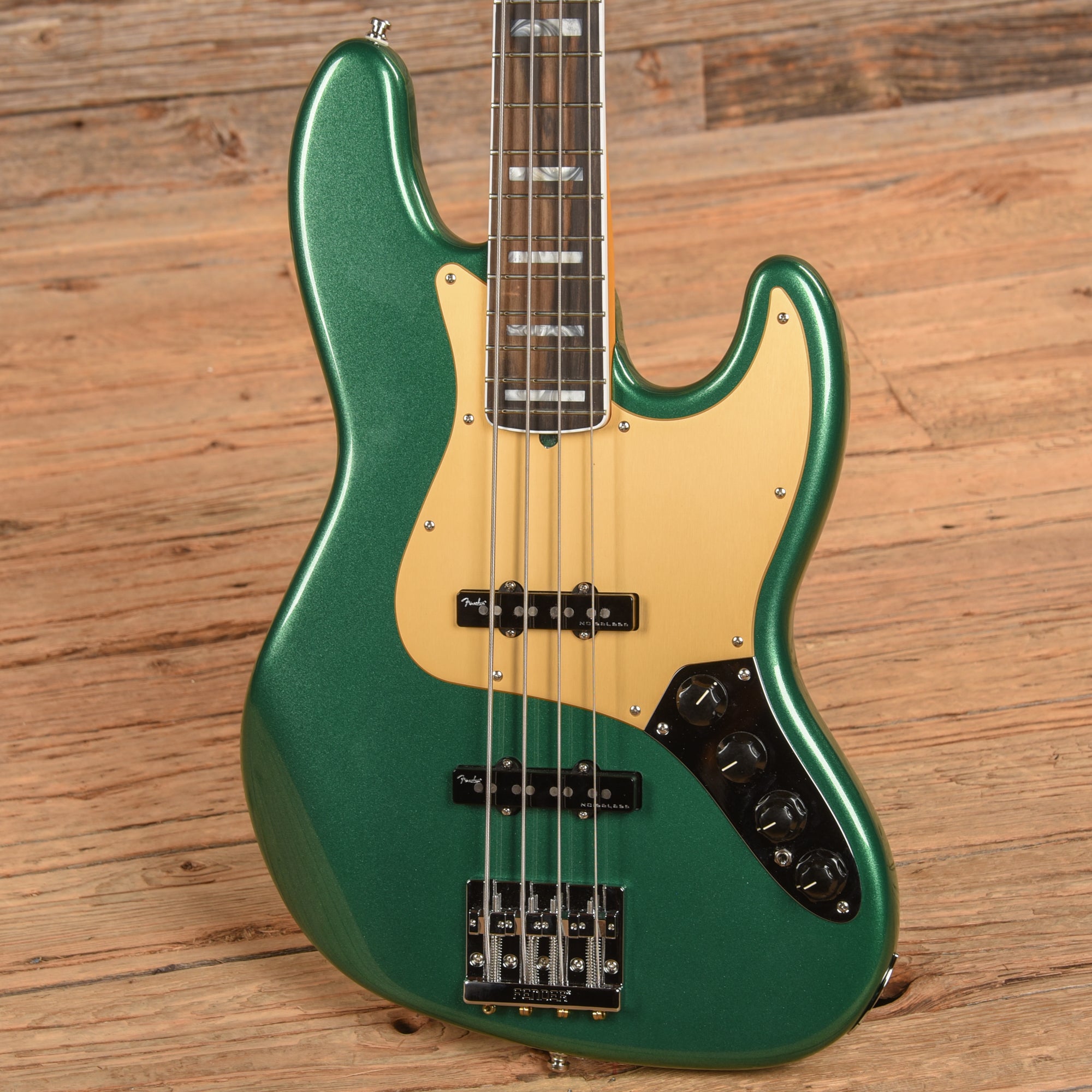Fender American Ultra Jazz Bass Mystic Pine Green w/Ebony Fingerboard, Anodized Gold Pickguard, & Matching Headcap