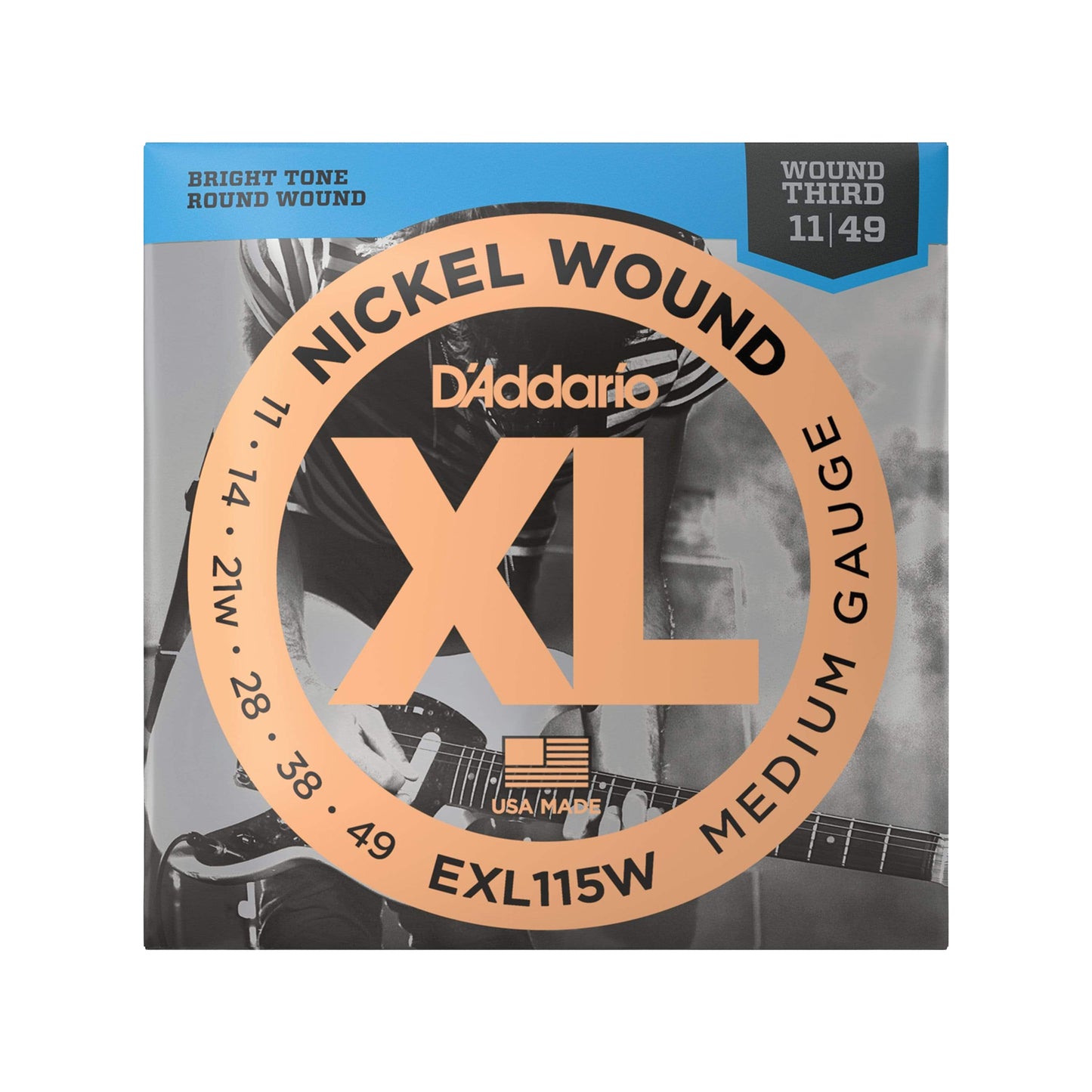 D'Addario EXL115W Blues/Jazz Nickel Wound 3rd Electric Guitar Strings 11-49