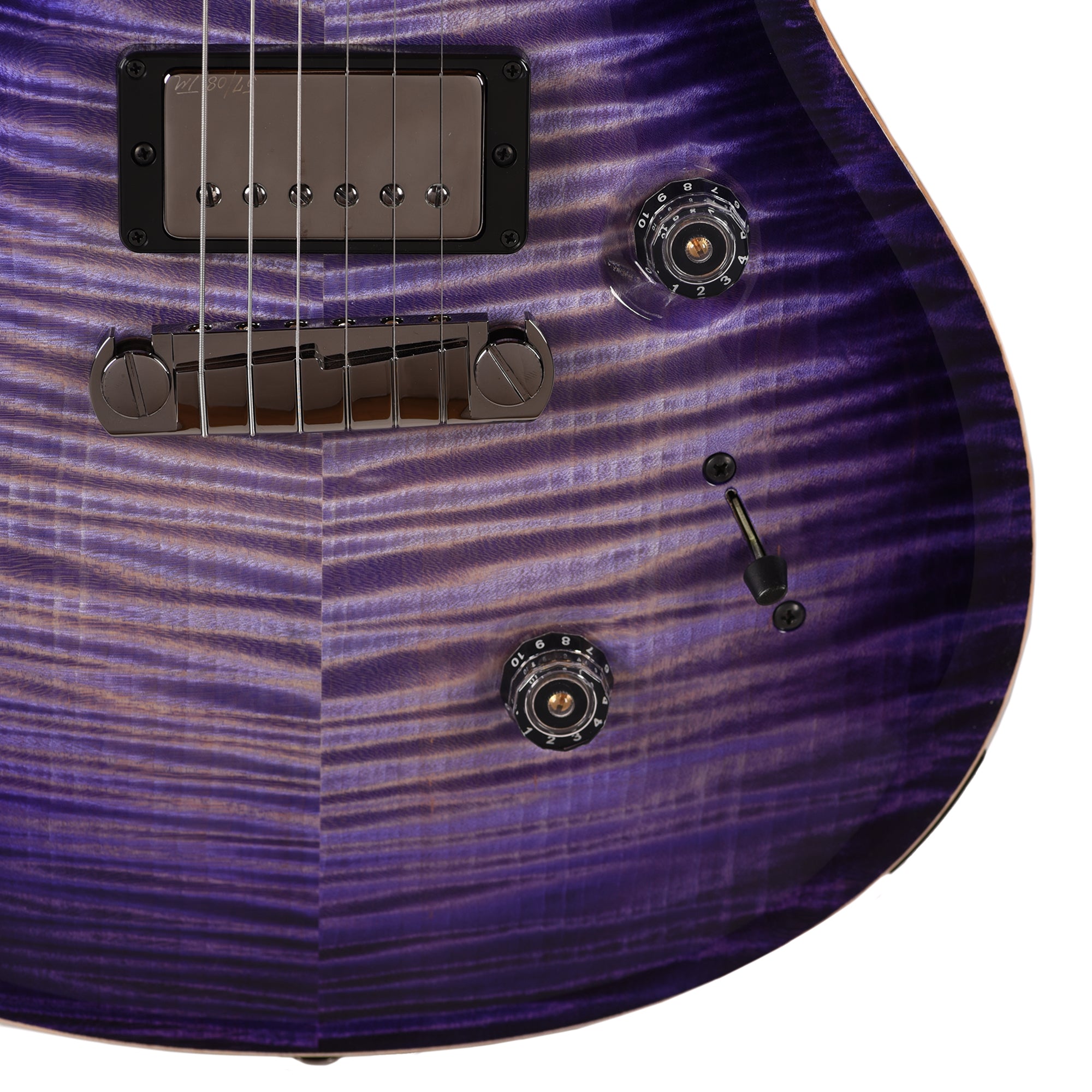 PRS Private Stock #11757 Custom 24 Stoptail Curly Maple/Swamp Ash Purple Glow w/Pale Moon Ebony Neck & Bats in Flight Inlay