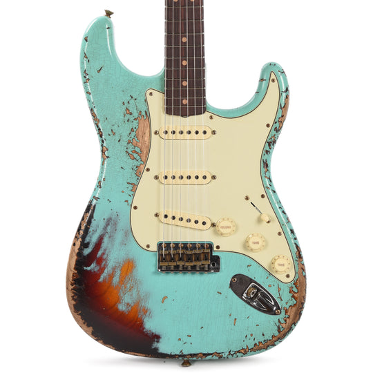 Fender Custom Shop 1963 Stratocaster Super Heavy Relic Super Faded Aged Surf Green over 3-Color Sunburst
