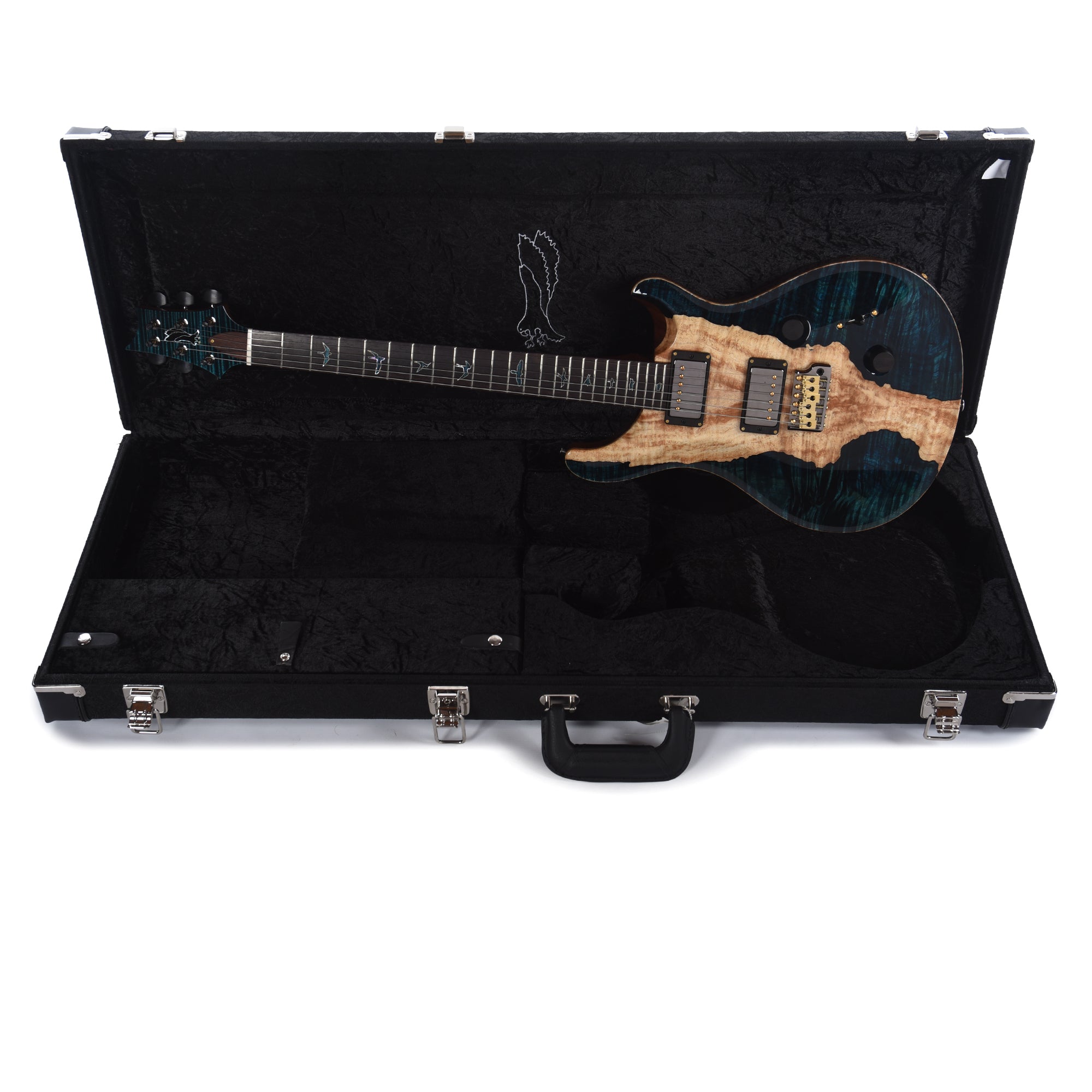 PRS Private Stock #11765 Custom 24 Spalted Maple/African Mahogany Blue Tourmaline w/Stained Curly Maple Inlays & Figured Mahogany Neck