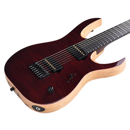 Mayones Duvell Elite 7 Baritone Flamed Maple 5A/Black Limba Trans Dirty Red