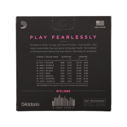 D'Addario NYXL Electric Guitar Strings Super Light 8 String 9-80