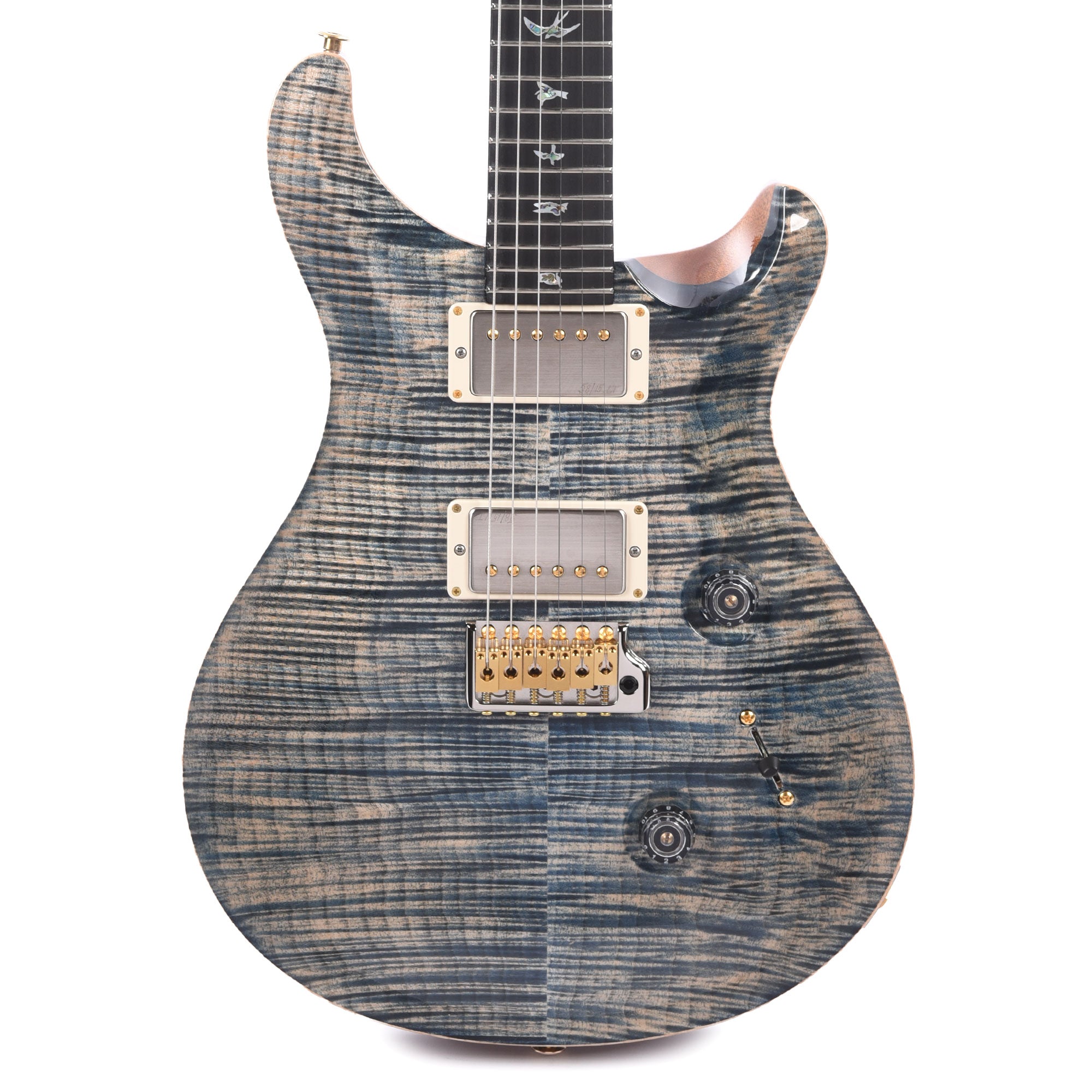 PRS Wood Library Custom 24 Fat Back 10-Top Flame Faded Whale Blue w/Figured Stained Neck & African Blackwood Fingerboard