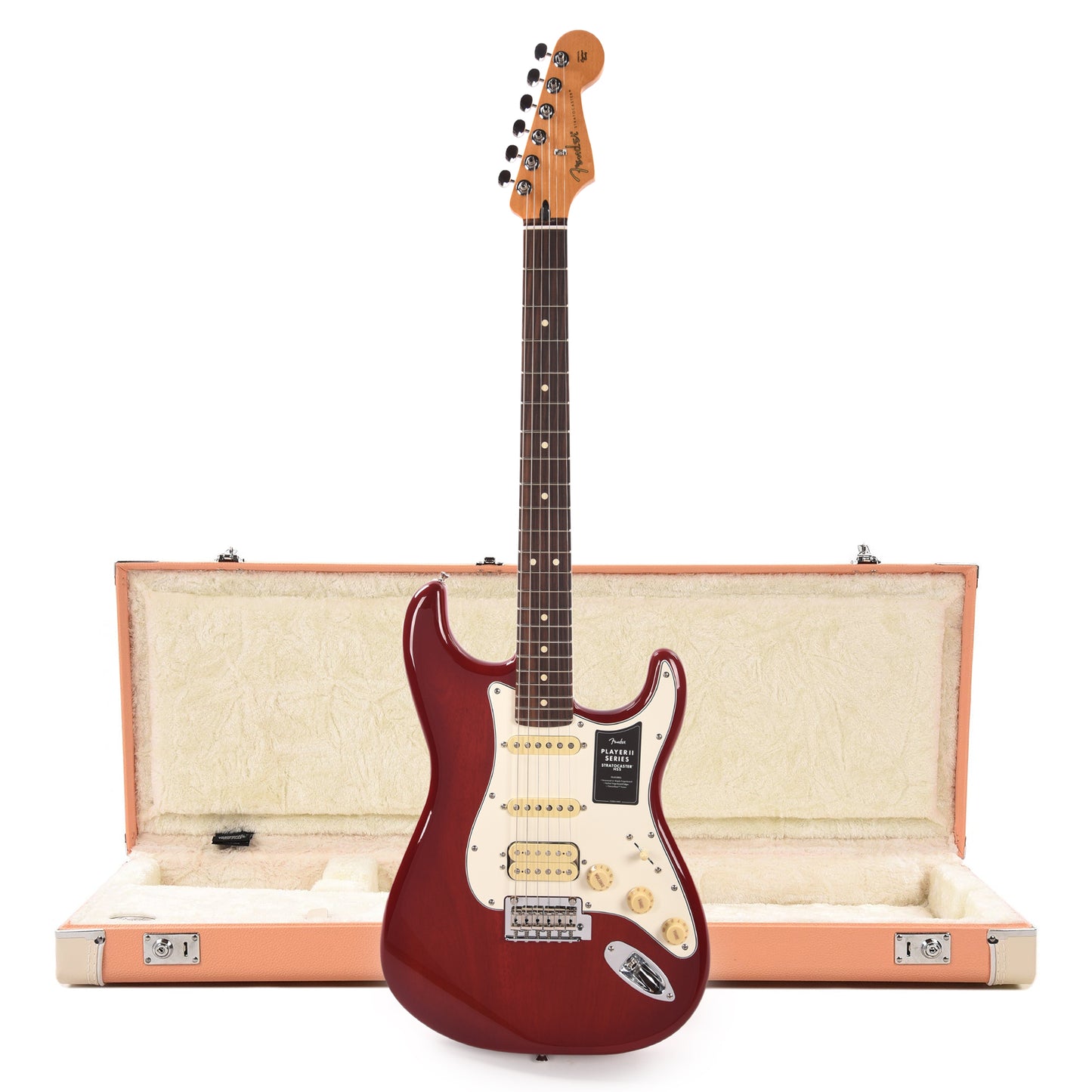 Fender Player II Stratocaster HSS RW Transparent Cherry Burst and Pacific Peach Hardshell Case Bundle