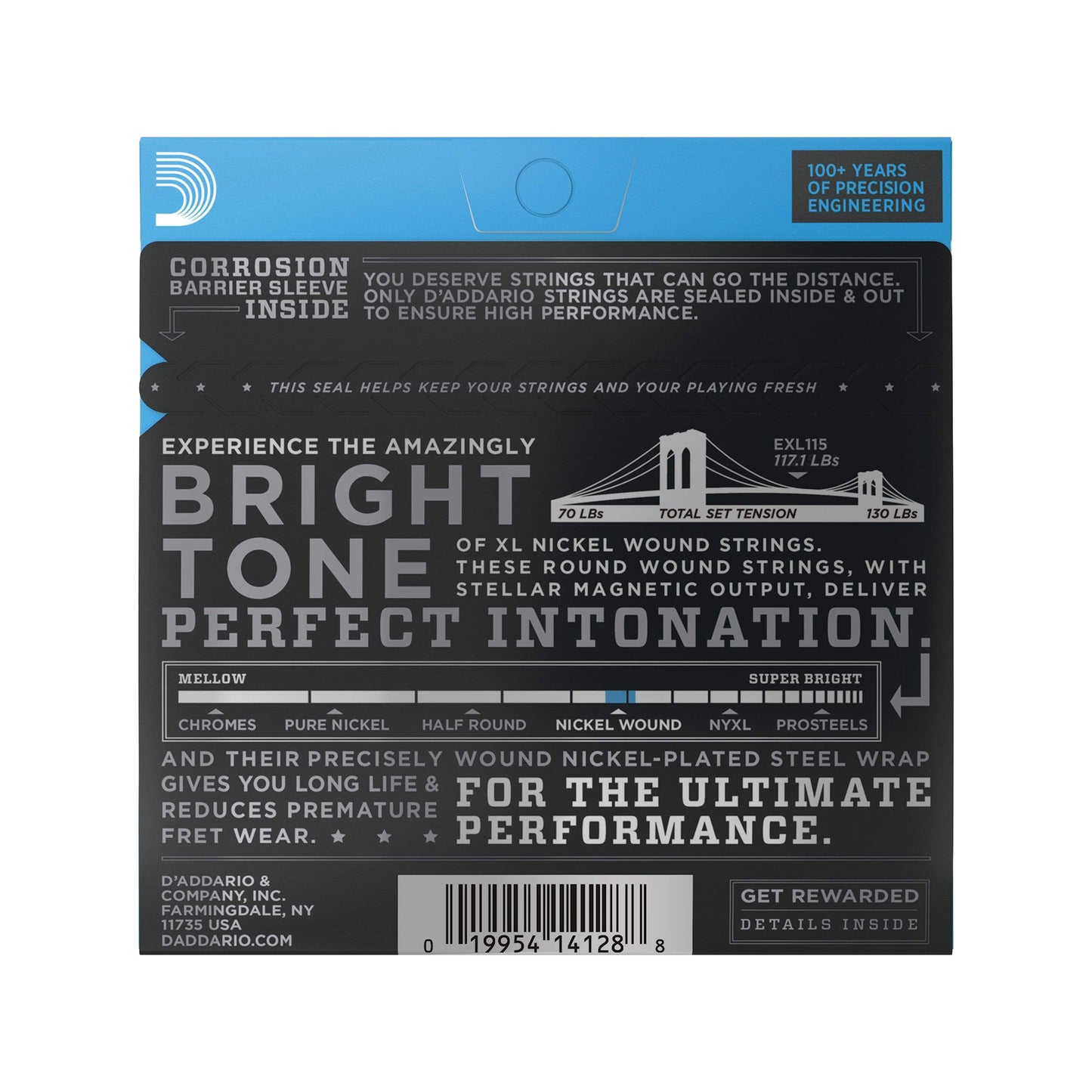 D'Addario EXL115 Blues/Jazz Nickel Wound Electric Guitar Strings 11-49