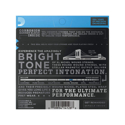 D'Addario EXL115 Blues/Jazz Nickel Wound Electric Guitar Strings 11-49