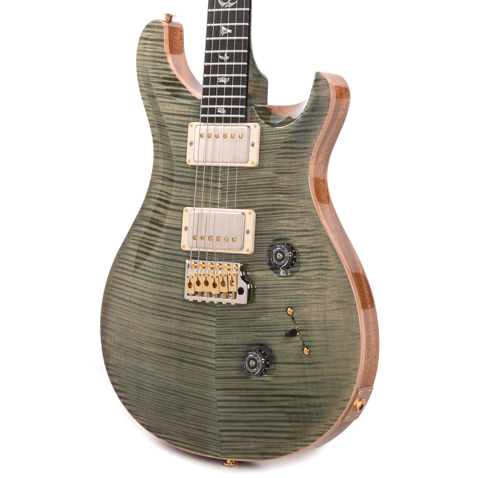 PRS Wood Library Custom 24 Fat Back 10-Top Flame Trampas Green w/Figured Stained Neck & African Blackwood Fingerboard