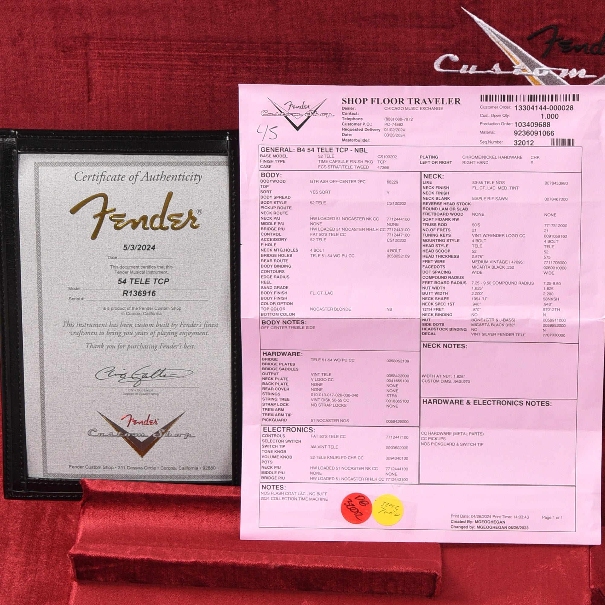 Fender Custom Shop 1954 Telecaster Time Capsule Nocaster Blonde