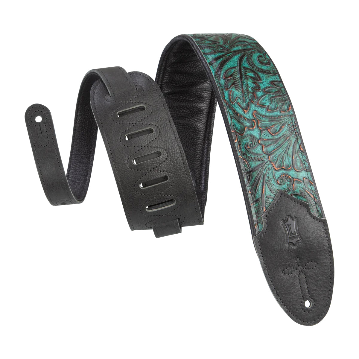Levy's Sundance Series 3" Wide Embossed Leather Guitar Strap Turquoise & Brown