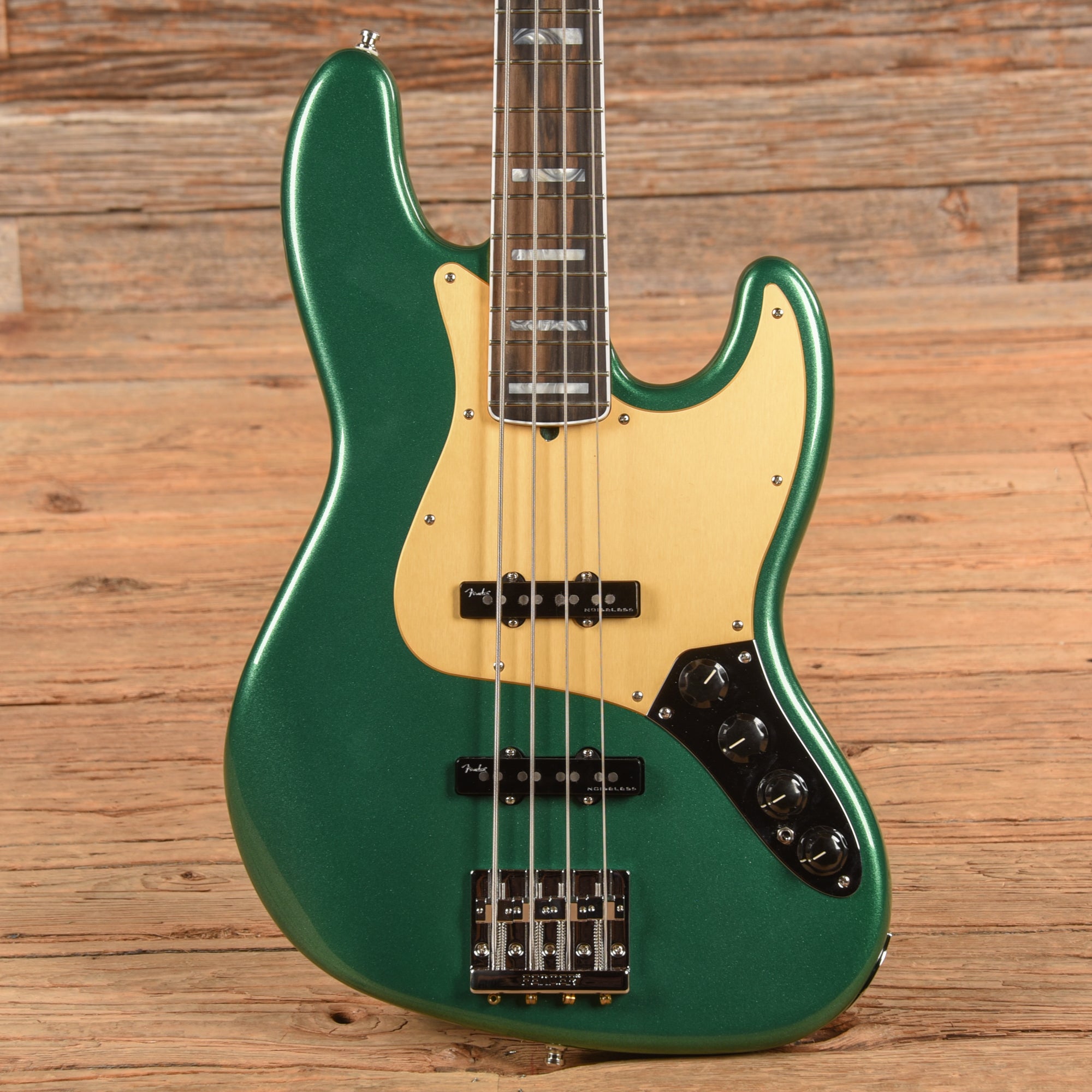 Fender American Ultra Jazz Bass Mystic Pine Green w/Ebony Fingerboard, Anodized Gold Pickguard, & Matching Headcap