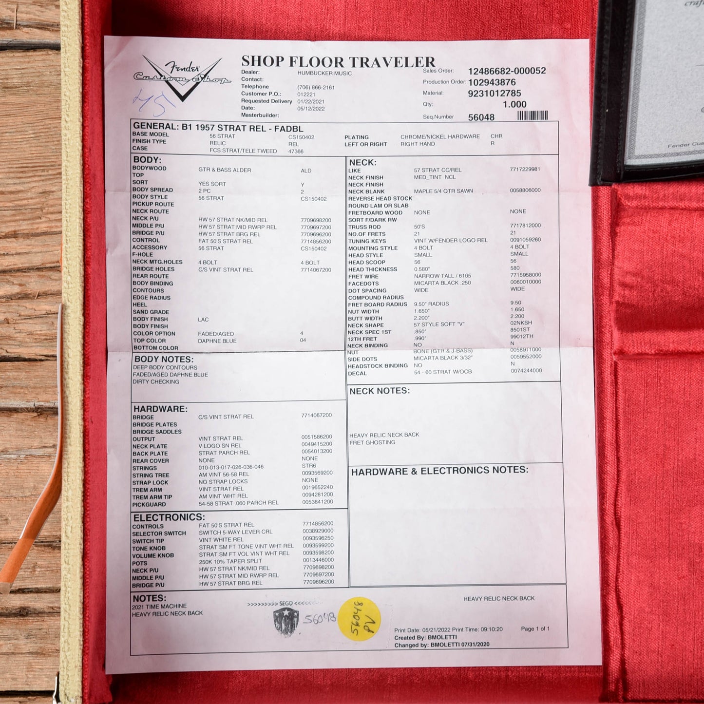 Fender Custom Shop '57 Stratocaster Relic Faded Aged Daphne Blue 2022