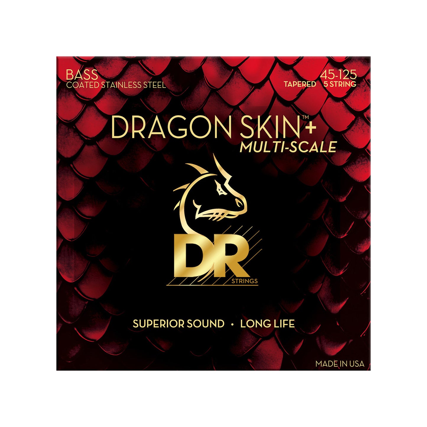 DR Strings DRAGON SKIN+ Stainless Steel Bass Strings 5-String Medium 45-125 Tapered Multi-Scale