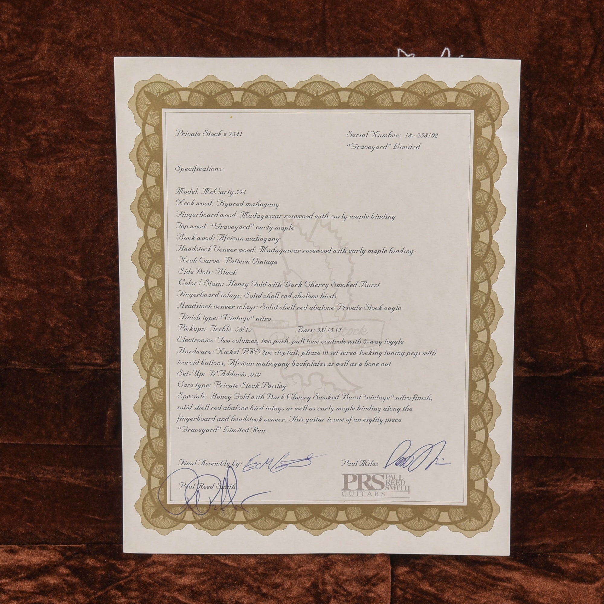 PRS Graveyard Honey Gold w/ Dark Cherry Smoked Burst 2018