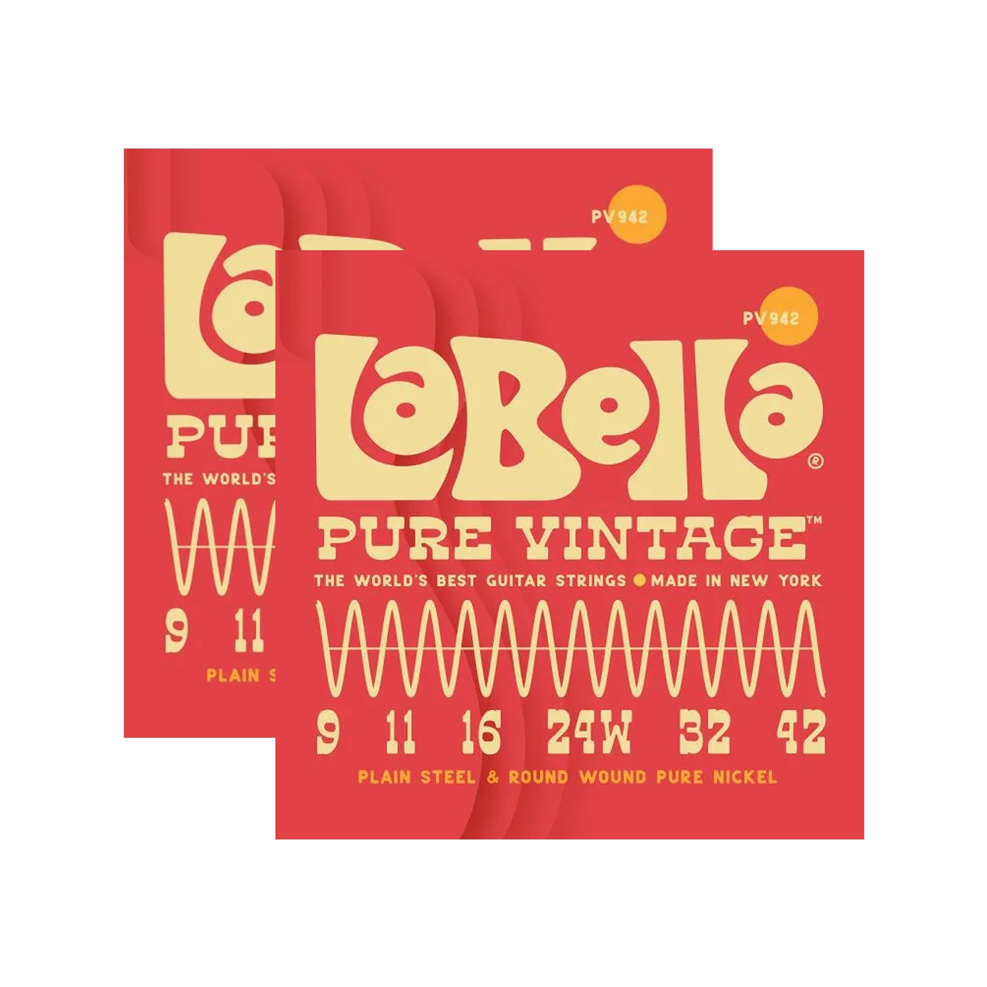 La Bella PV942 Pure Vintage Electric Guitar Strings Extra Light 9-42 2 Pack Bundle