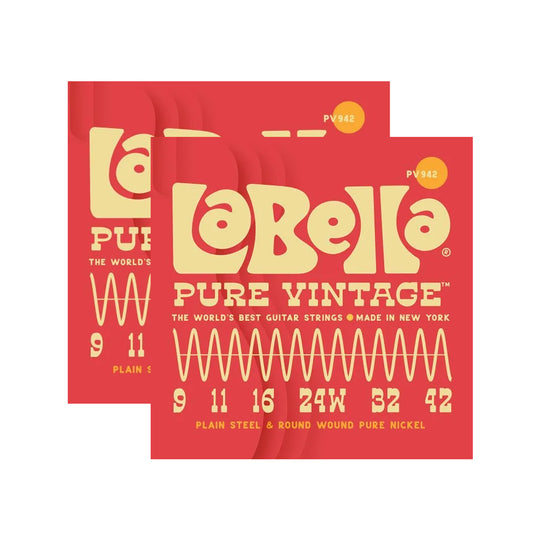 La Bella PV942 Pure Vintage Electric Guitar Strings Extra Light 9-42 2 Pack Bundle
