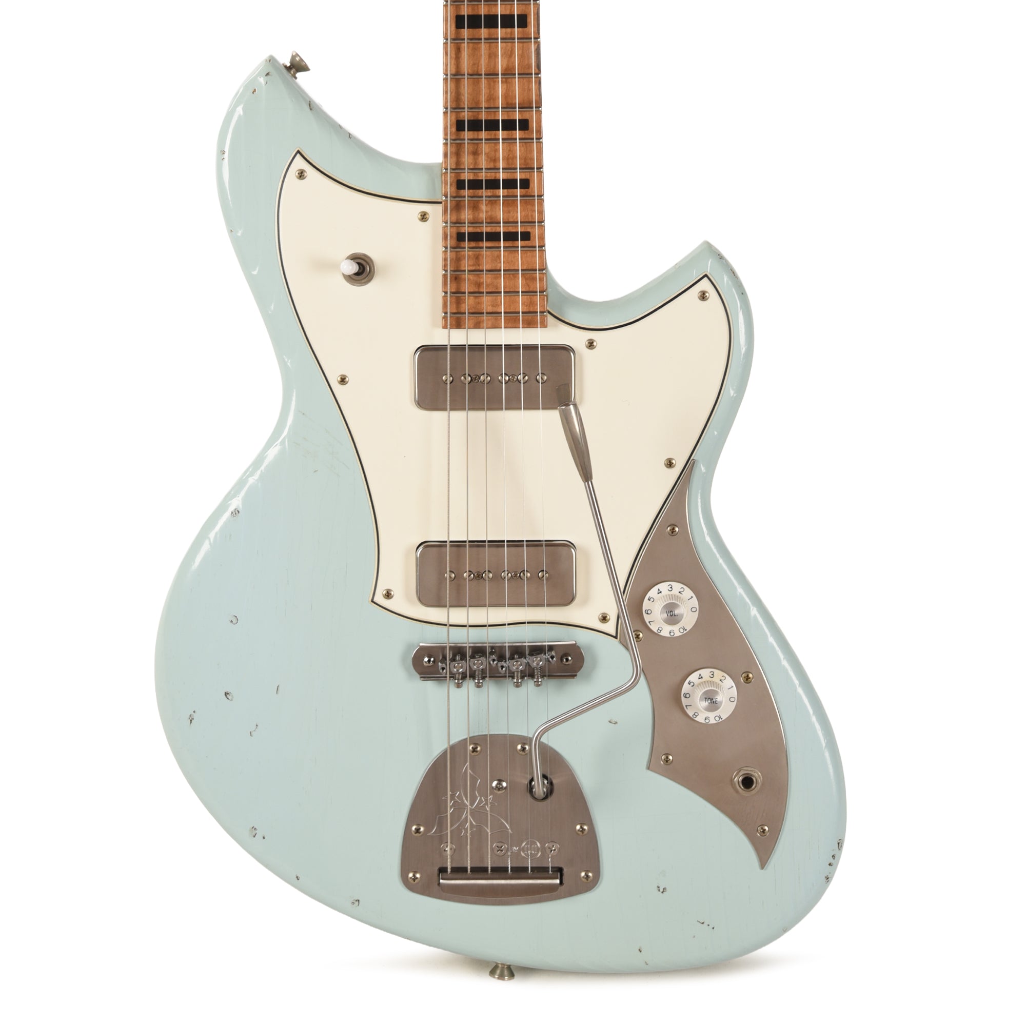 Novo Serus J Light Distress Sonic Blue w/Figured Maple Neck & Fralin P-90s