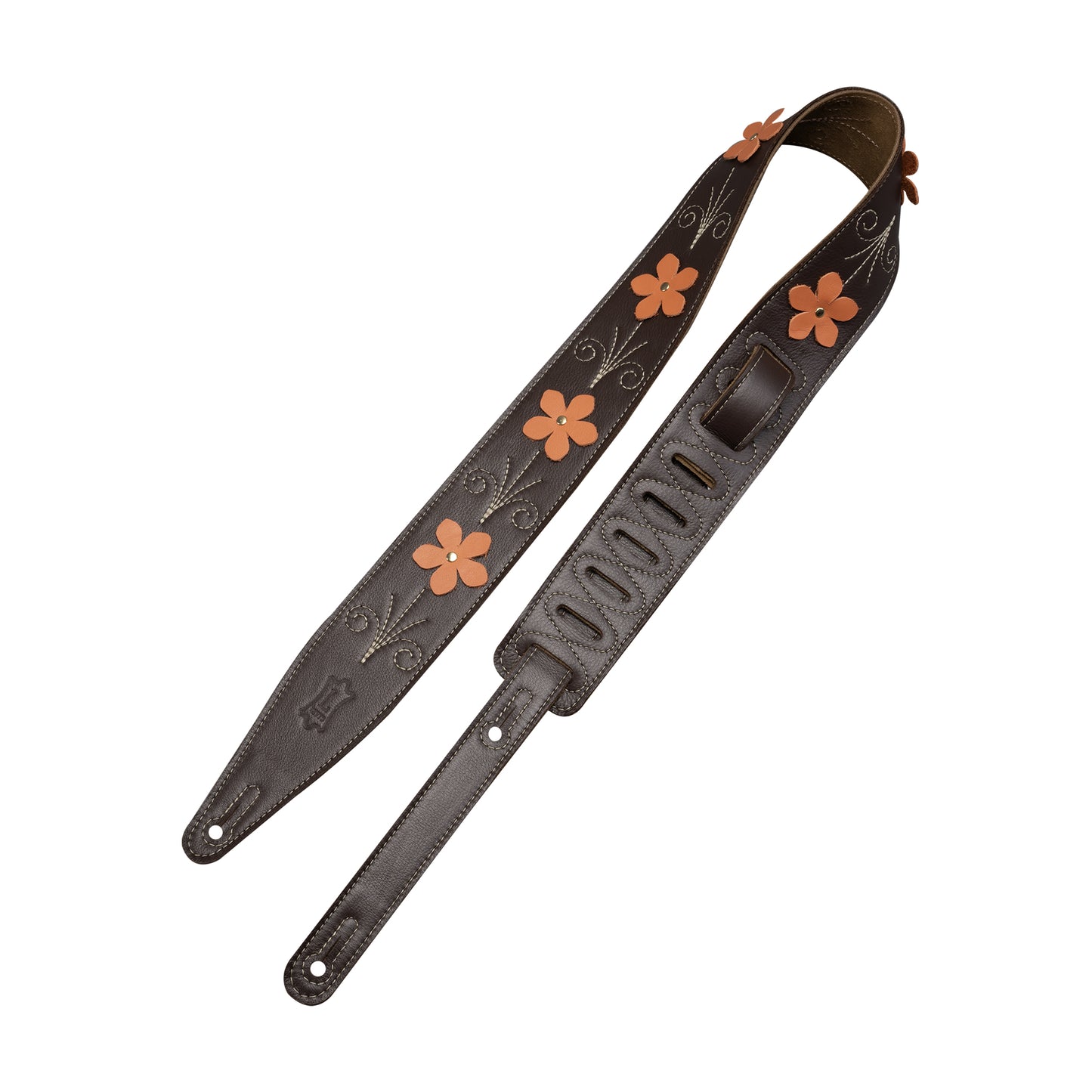 Levy's In Bloom Series  2.5" Mahogany Brown Leather Strap with Flower Appliques