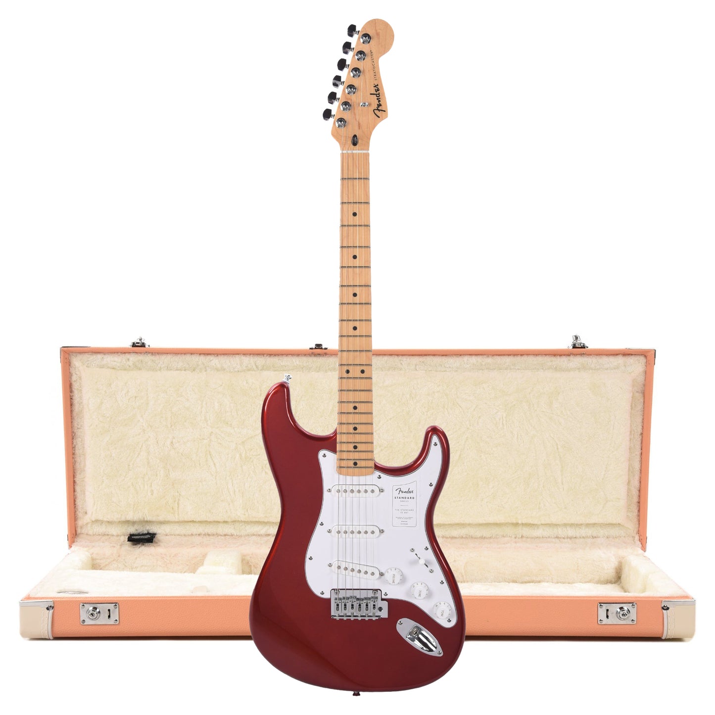 Fender Standard Stratocaster MN Candy Cola and Pacific Peach Hardshell Case Bundle