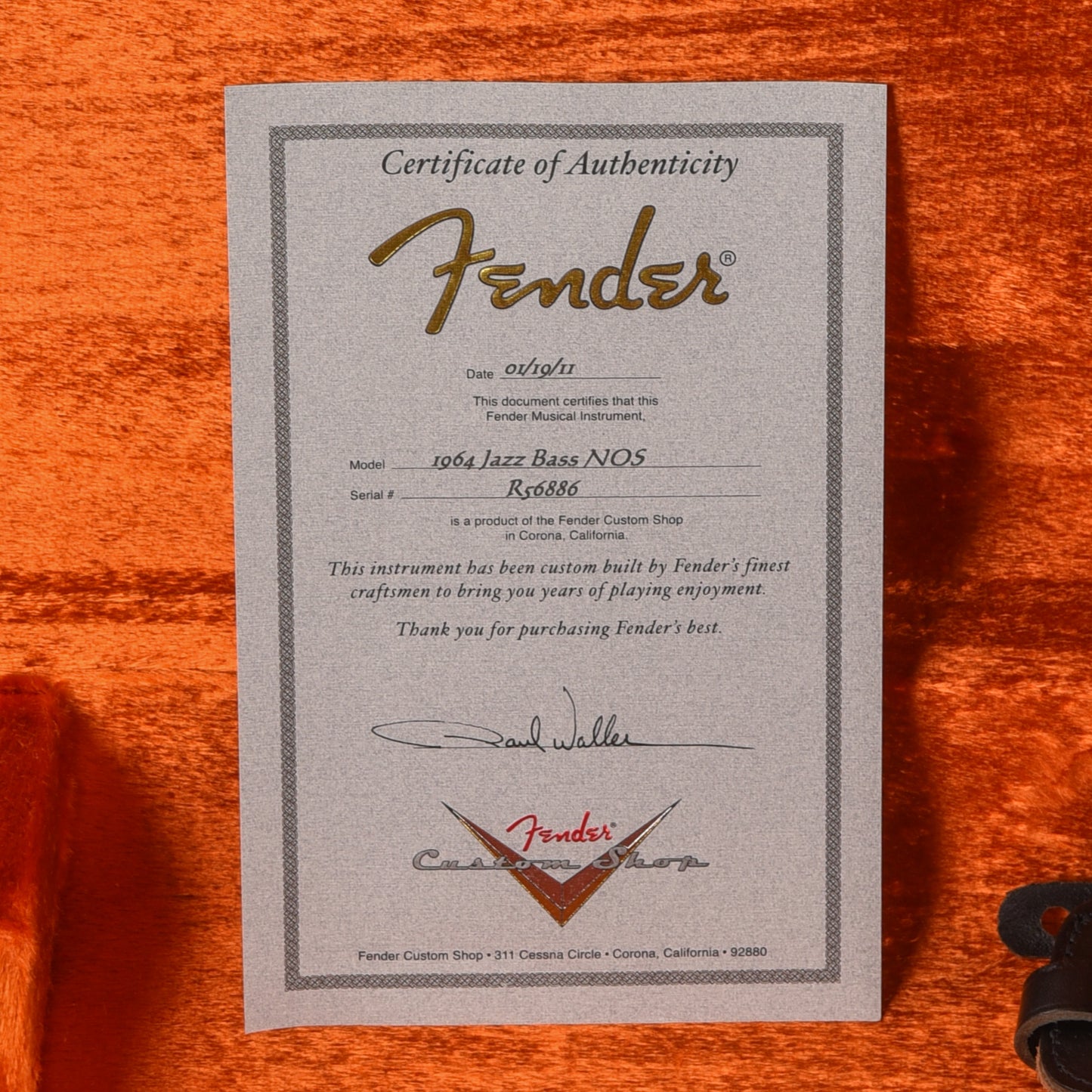 Fender Custom Shop Paul Waller Masterbuilt '64 Jazz Bass NOS Sunburst 2011