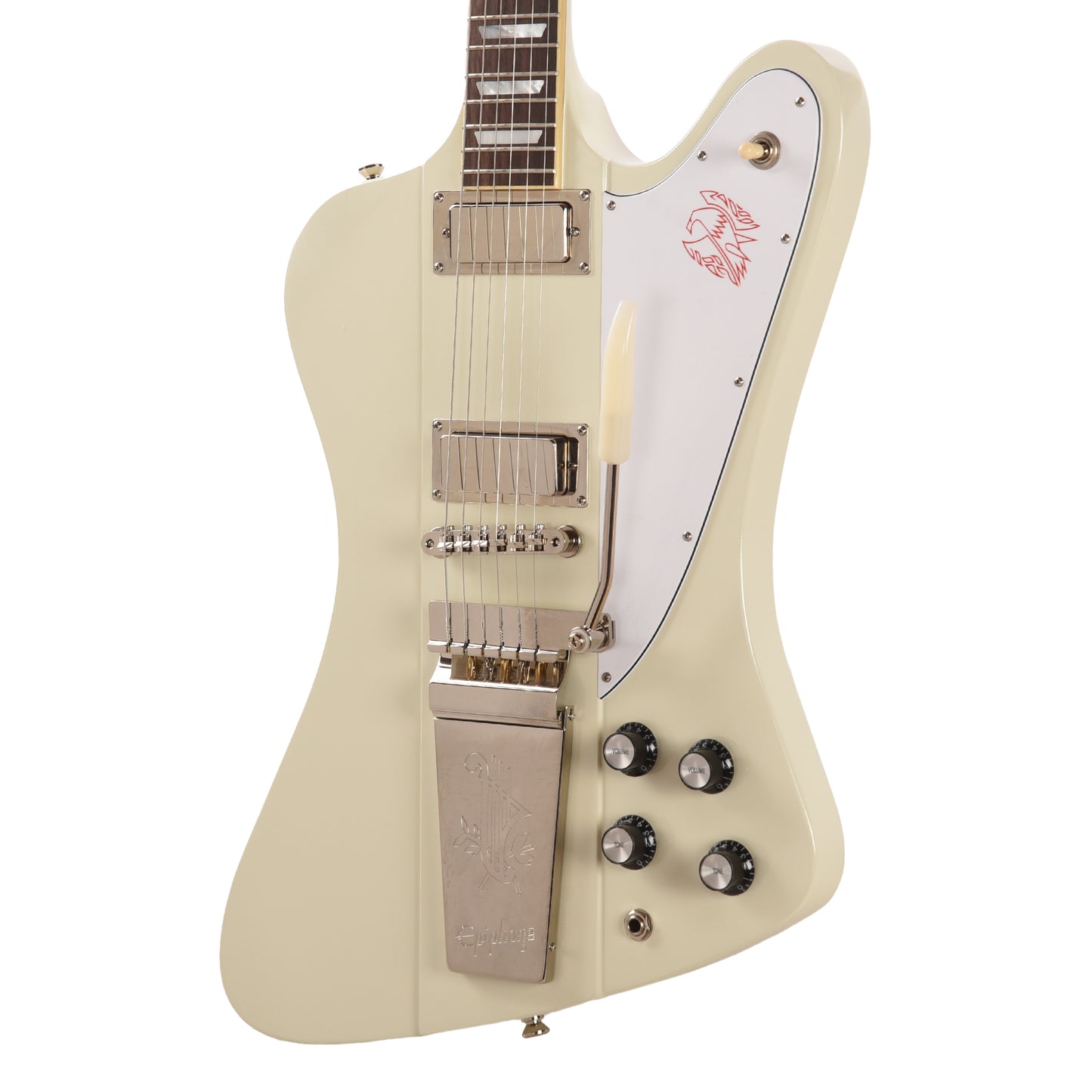 Epiphone Inspired by Gibson Custom 1963 Firebird V Reissue Vibrola Polaris White w/Maestro