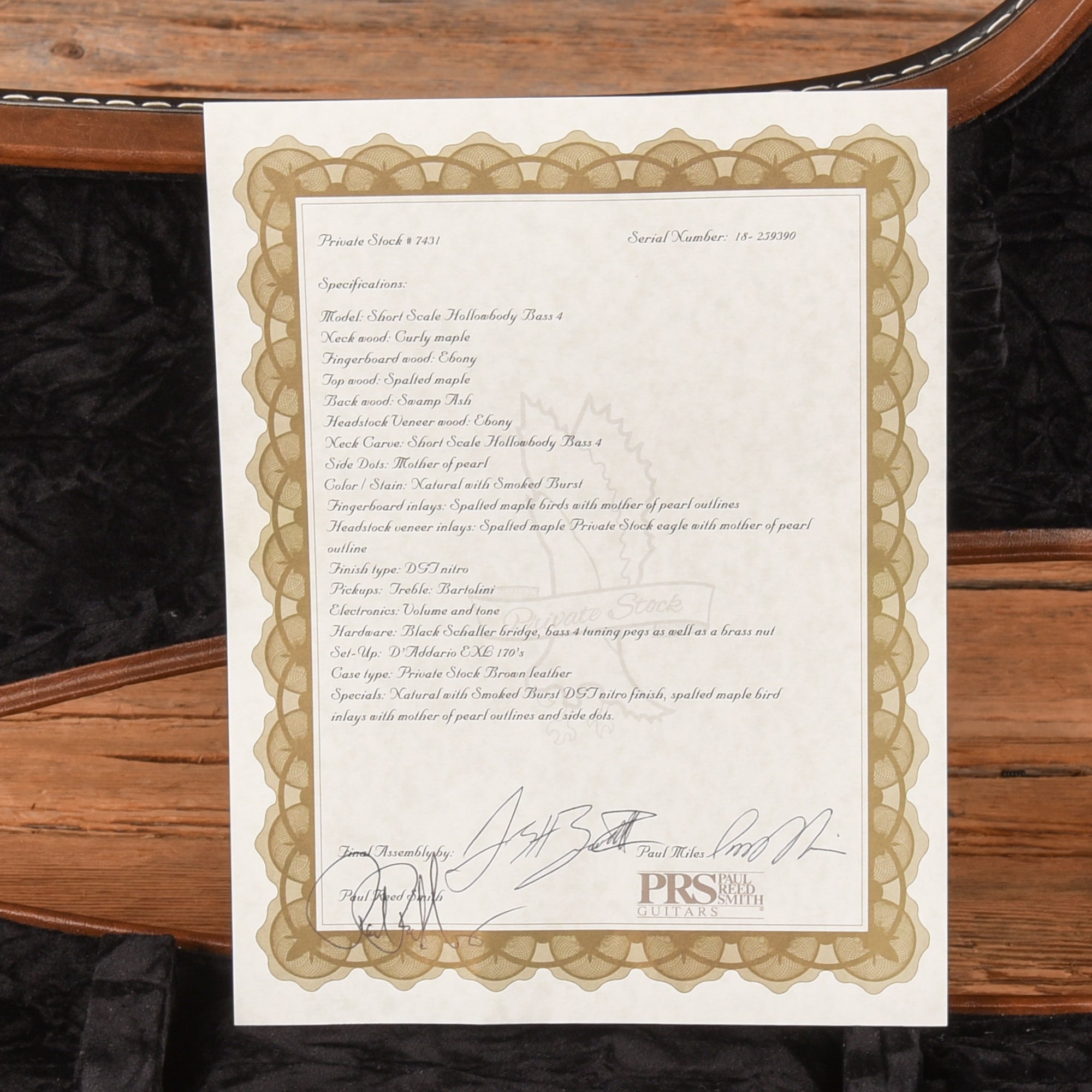 PRS Private Stock Short Scale Hollowbody Bass 4 Natural w/ Smoked Burst 2018