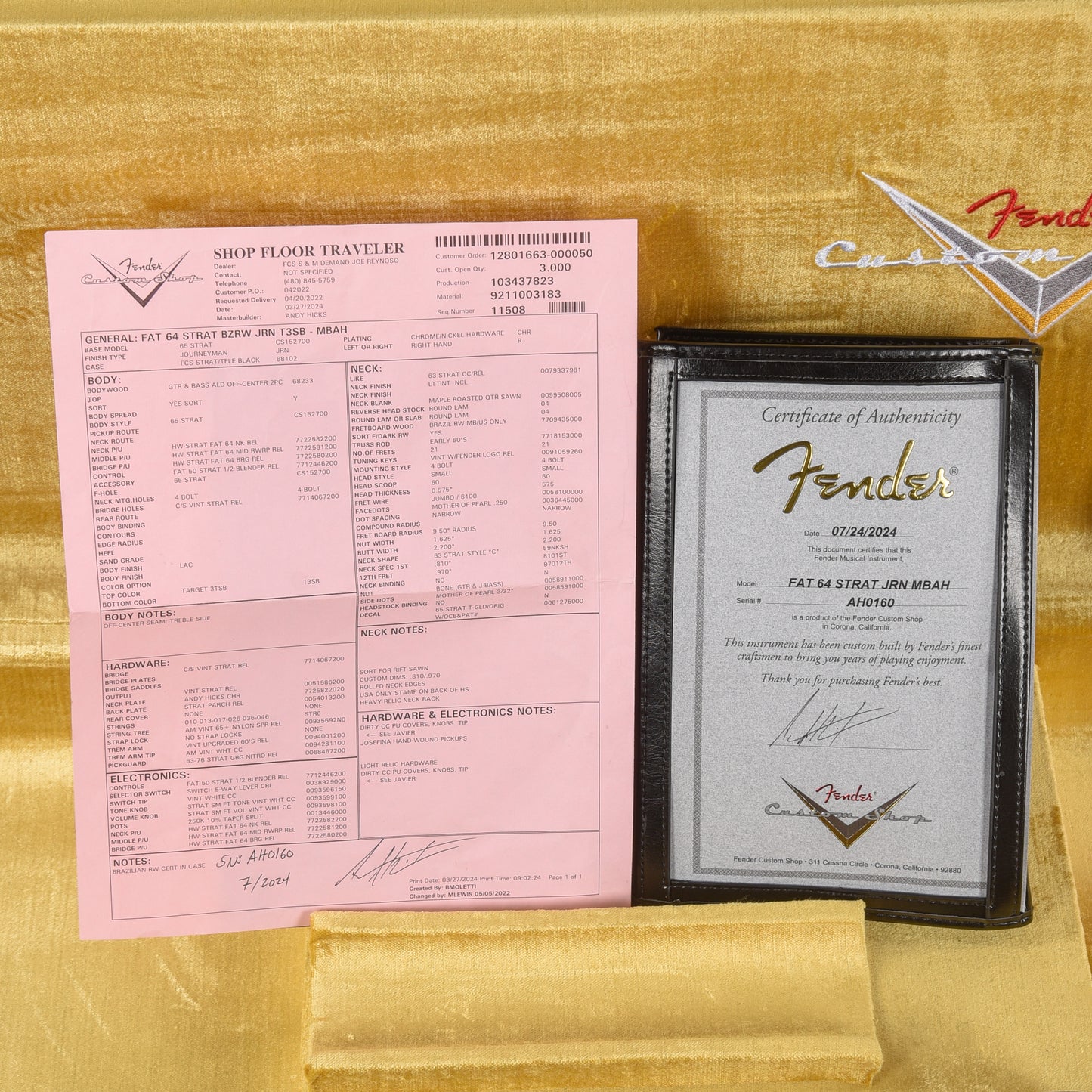 Fender Custom Shop Andy Hicks Masterbuilt '64 Fat Stratocaster  Journeyman Relic w/Brazilian Rosewood Fretboard Sunburst