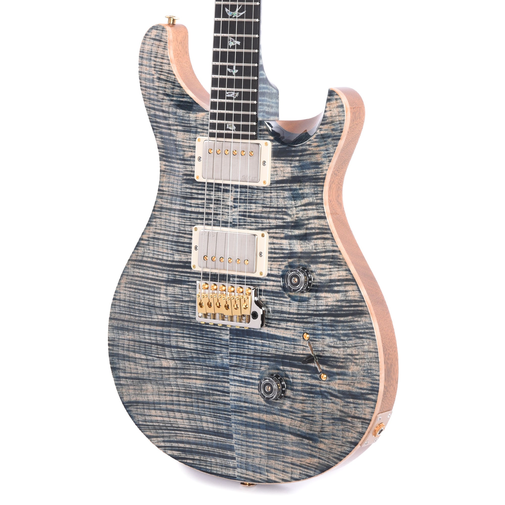 PRS Wood Library Custom 24 Fat Back 10-Top Flame Faded Whale Blue w/Figured Stained Neck & African Blackwood Fingerboard