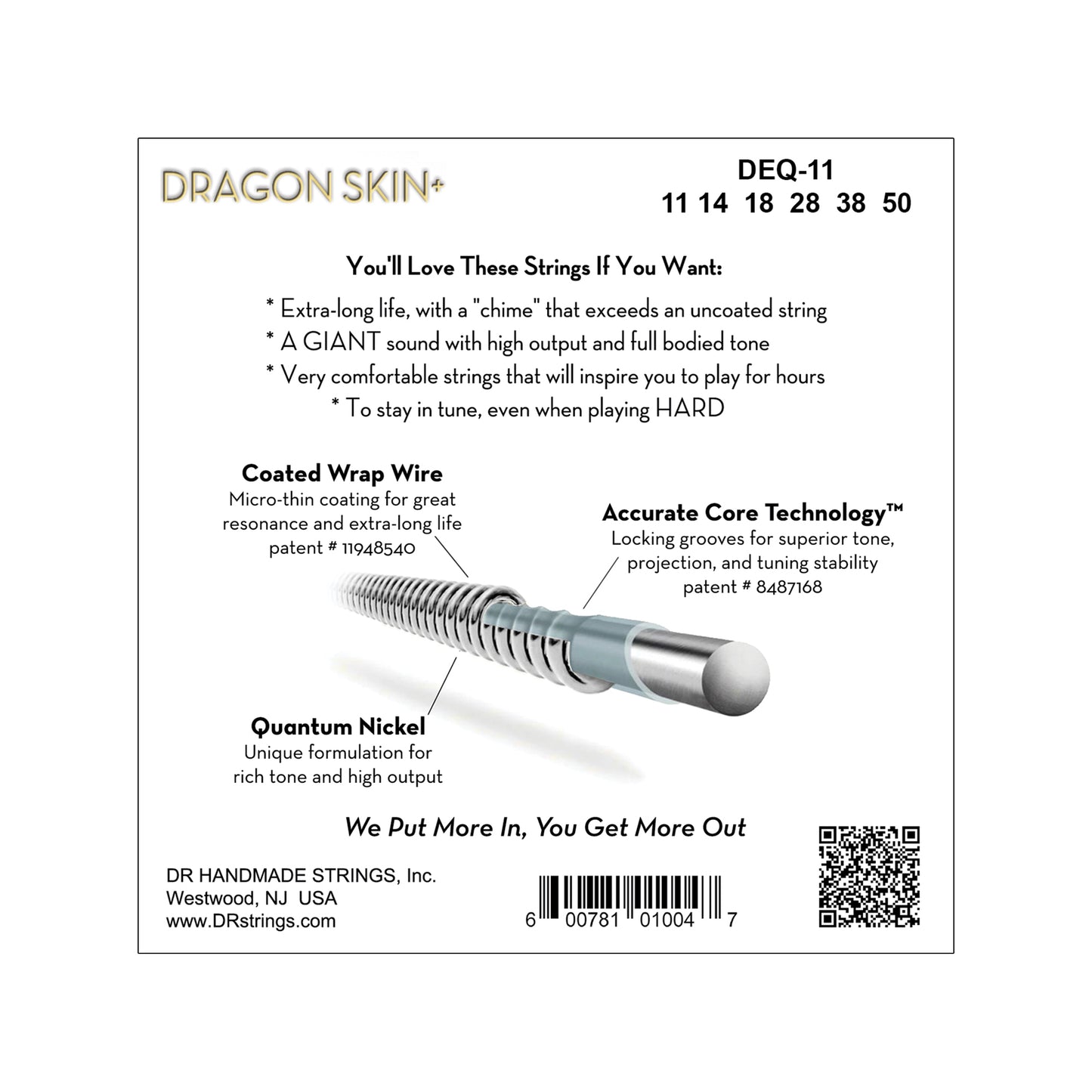 DR Strings DRAGON SKIN+ Quantum Nickel Electric Guitar Strings Heavy 11-50