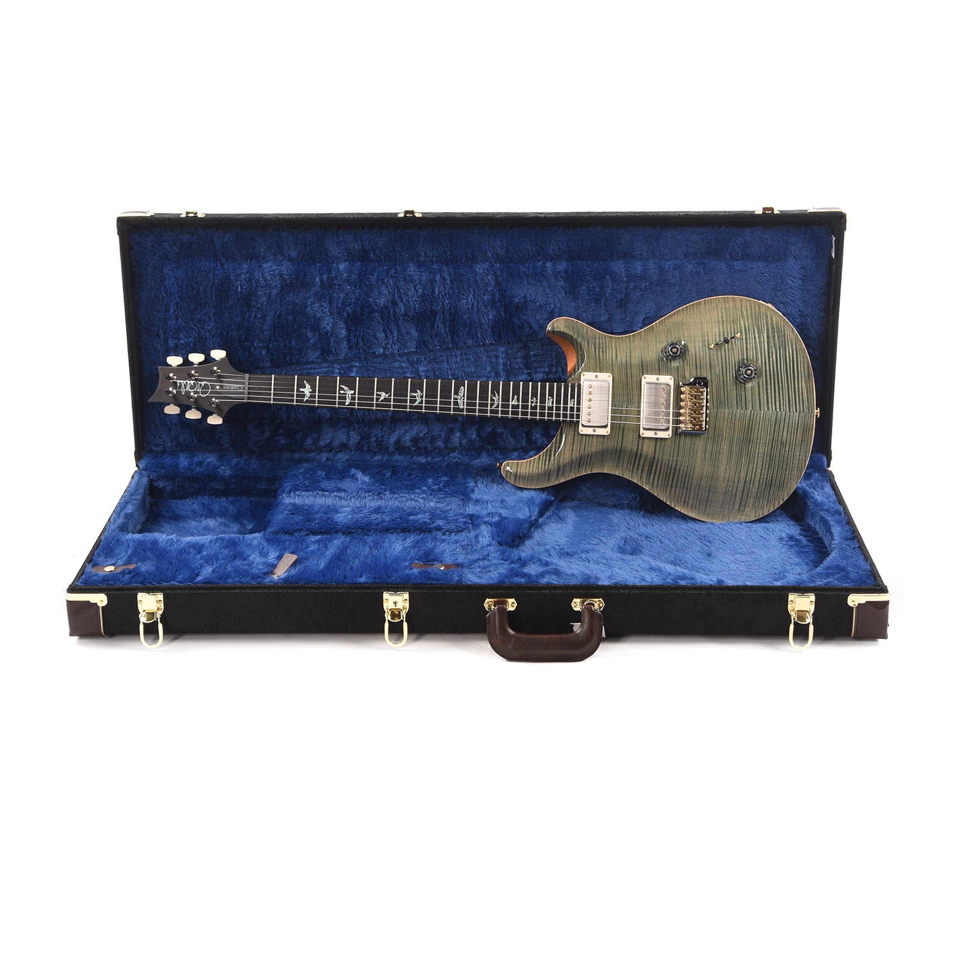 PRS Wood Library Custom 24 Fat Back 10-Top Flame Trampas Green w/Figured Stained Neck & African Blackwood Fingerboard