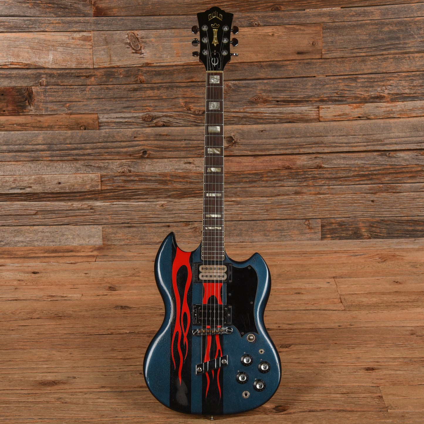 Guild S-100 Blue Sparkle Refin w/ Flames 1973
