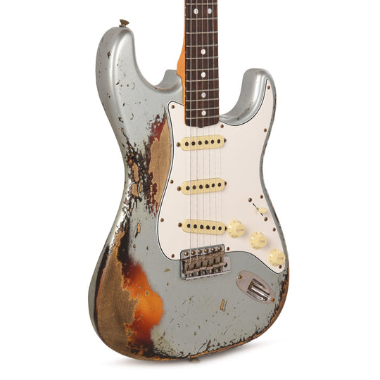 Fender Custom Shop 1965 Stratocaster Super Heavy Relic Super Faded Aged Firemist Silver over 3-Color Sunburst