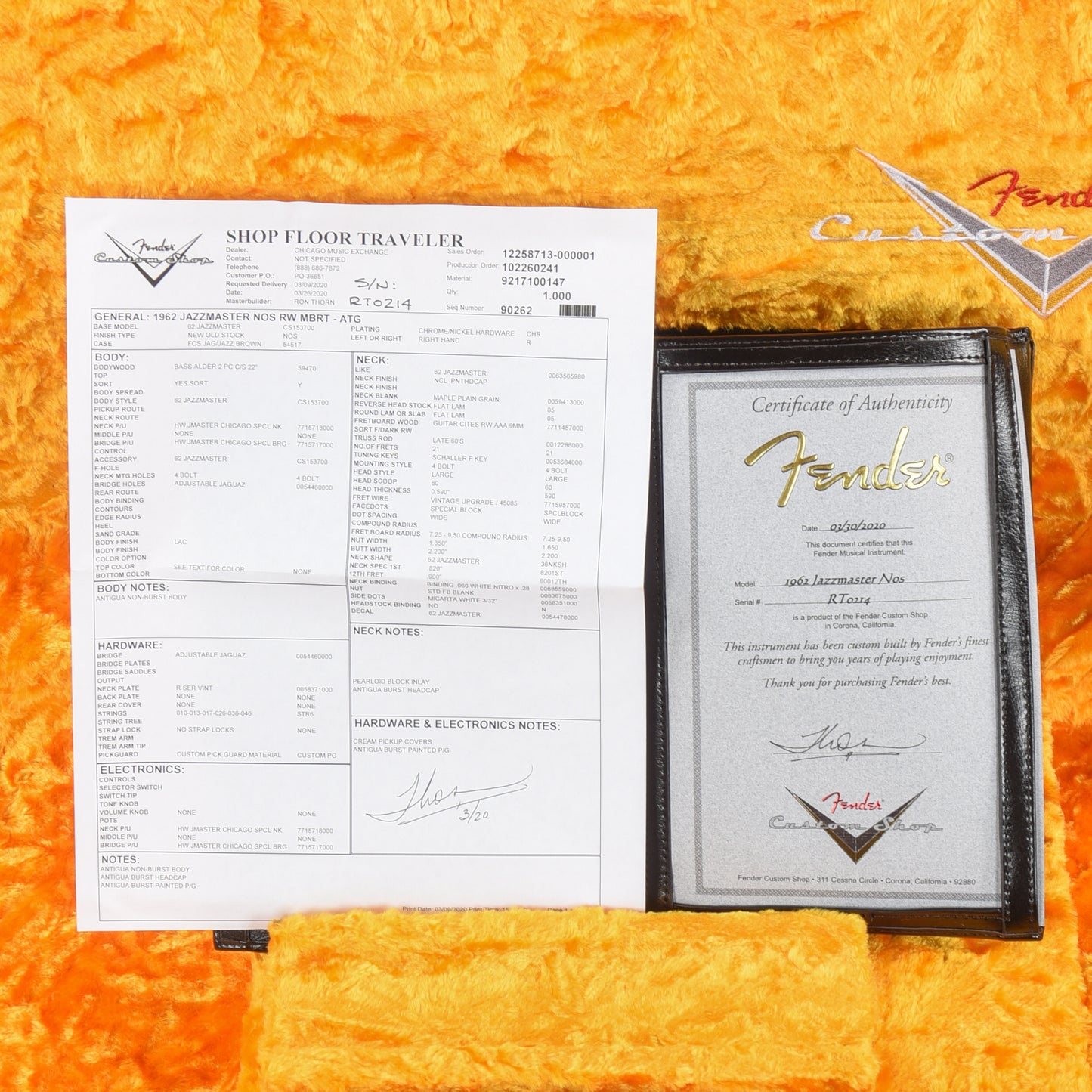 Fender Custom Shop Ron Thorn Masterbuilt Jazzmaster NOS Antigua Unburst w/Antigua Pickguard & Headstock 2020