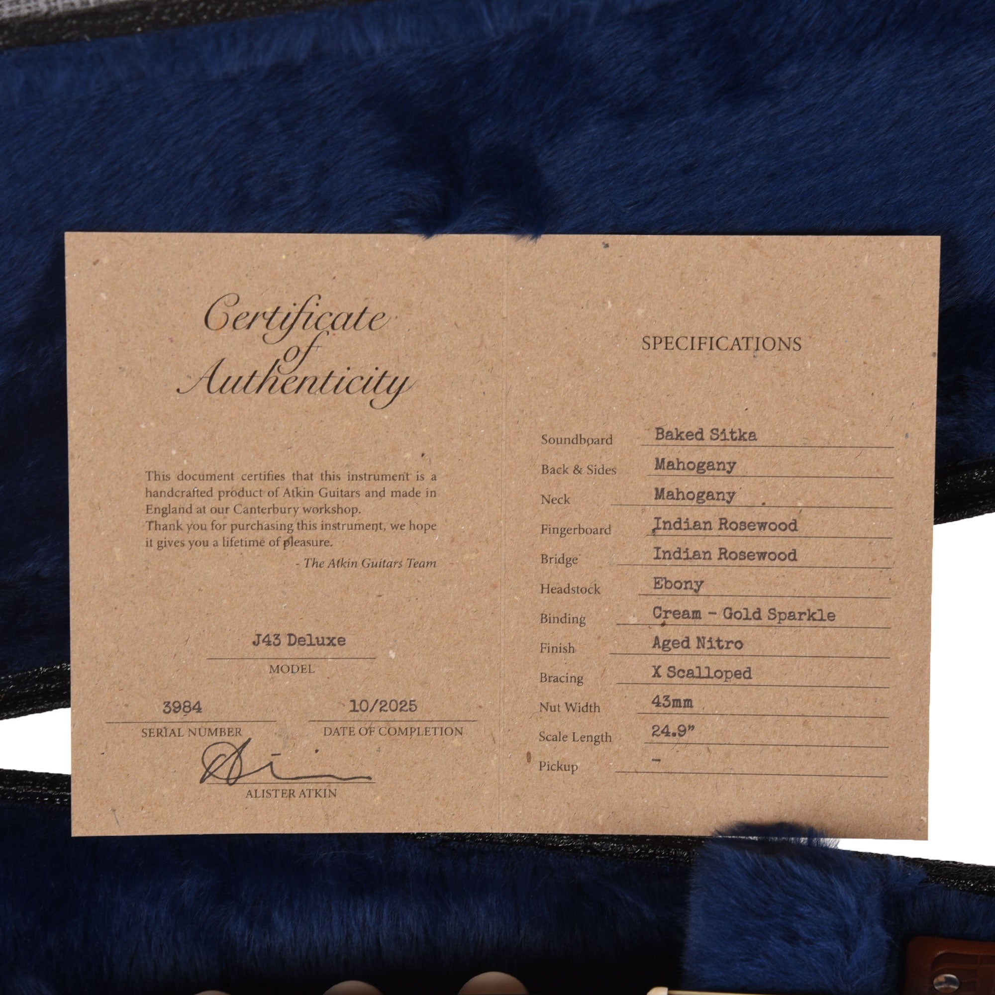 Atkin The Forty Three Deluxe Baked Sitka/Mahogany Aged Sunburst Top w/Glitter Trim