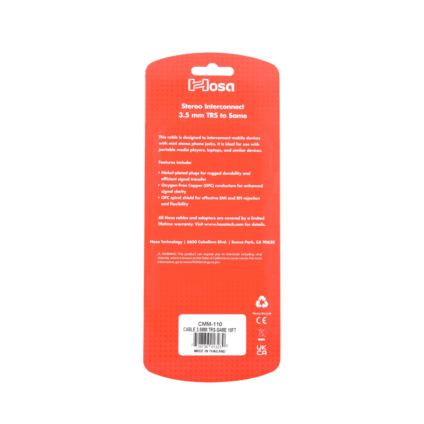 Hosa CMM-110 Stereo Interconnect 3.5 mm TRS Cable 10'