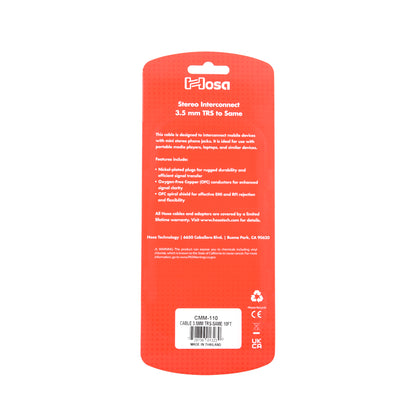 Hosa CMM-110 Stereo Interconnect 3.5 mm TRS Cable 10'