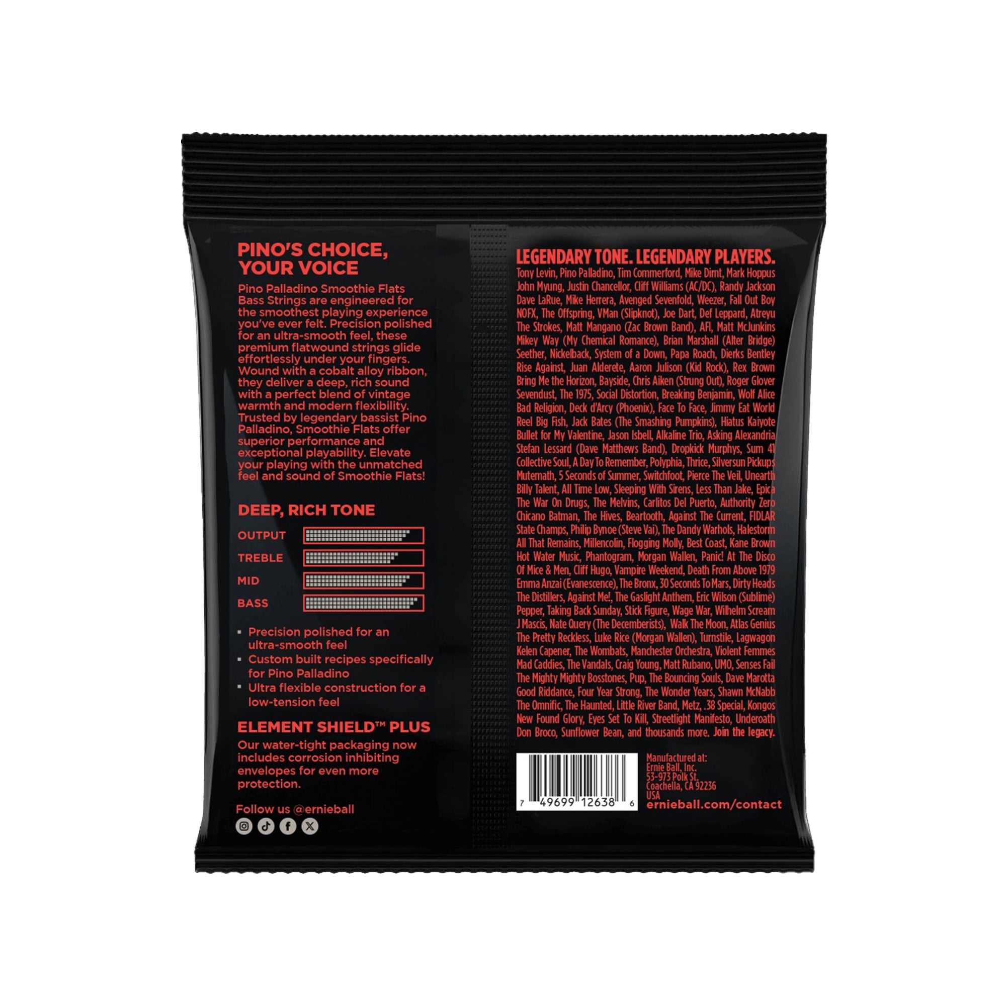 Ernie Ball Medium Pino Palladino Smoothie Flats Bass Strings 43-108