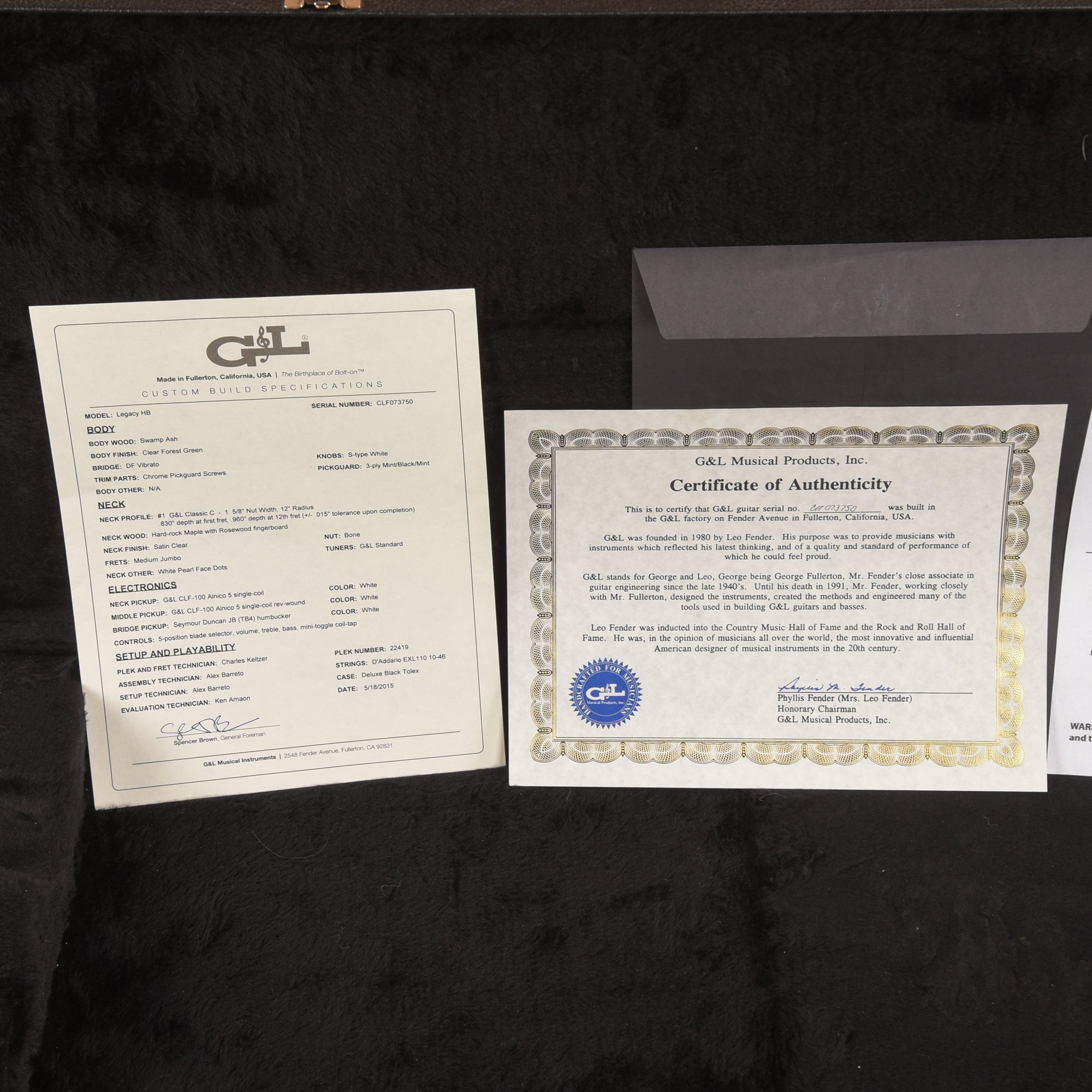 G&L Custom Shop Legacy HB Clear Forest Green 2015