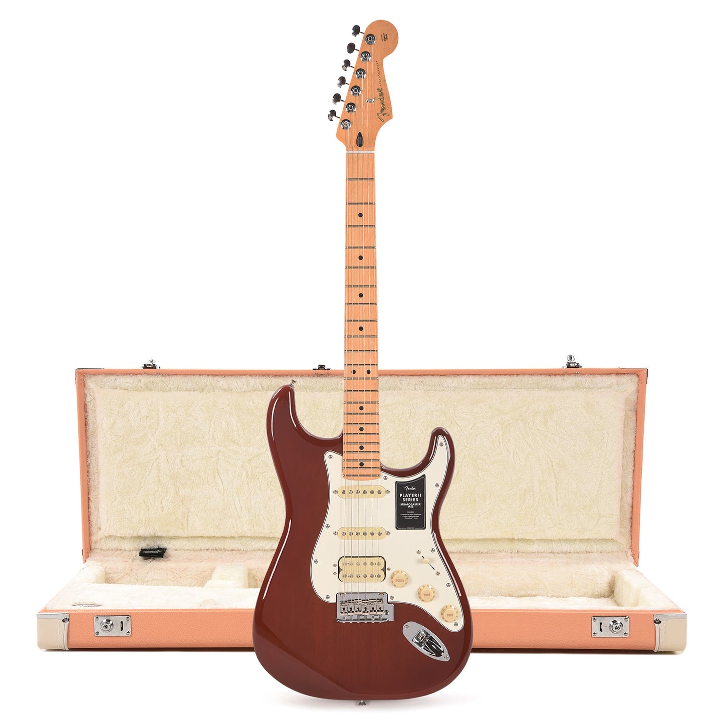 Fender Player II Stratocaster HSS MN Transparent Mocha Burst and Pacific Peach Hardshell Case Bundle
