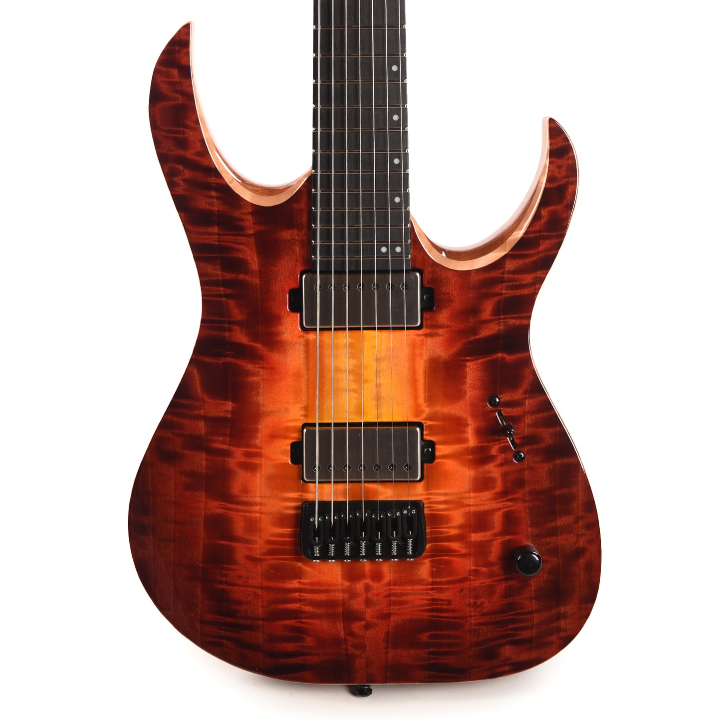 Mayones Duvell Elite 7 AAA Curly Poplar/Mahogany Lava Burst