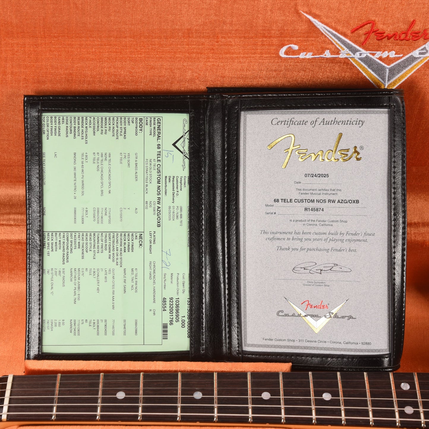 Fender Custom Shop 1968 Custom Telecaster "Chicago Special" NOS Aztec Gold Top & Back w/Oxblood Side