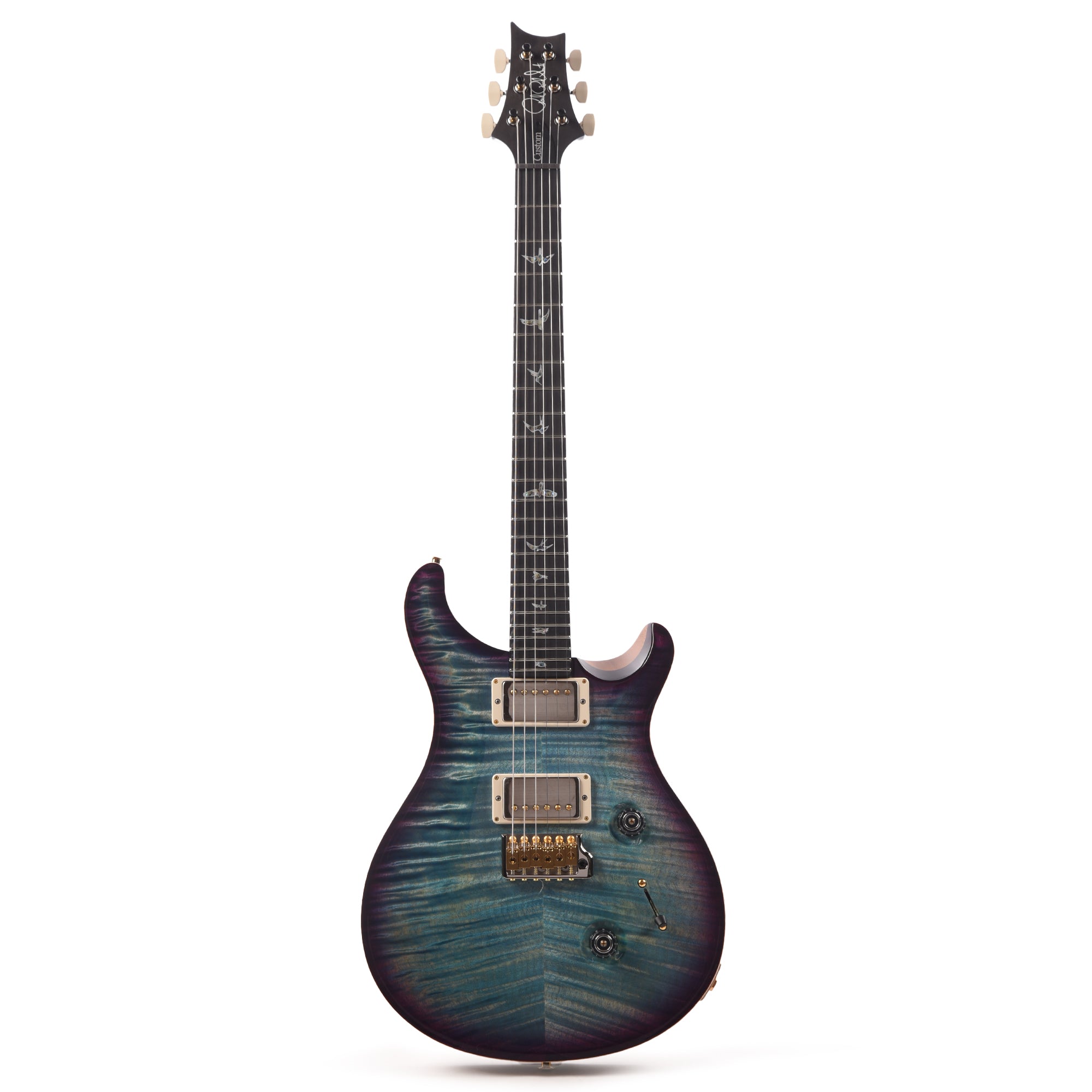 PRS Wood Library Custom 24 Fat Back 10-Top Flame Aquableux Purple Burst w/Figured Stained Neck & African Blackwood Fingerboard