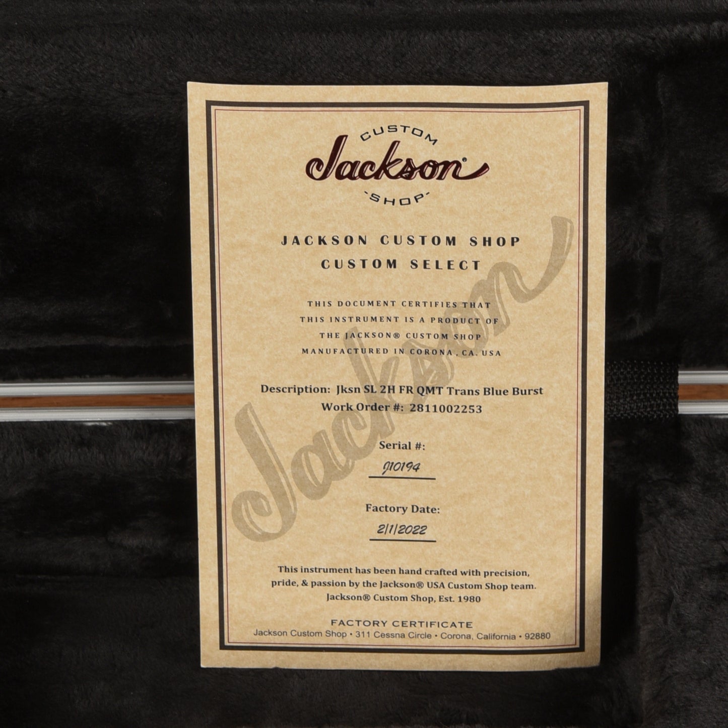 Jackson Custom Shop Custom Select Soloist 2H FR QMT Trans Blue Burst 2022