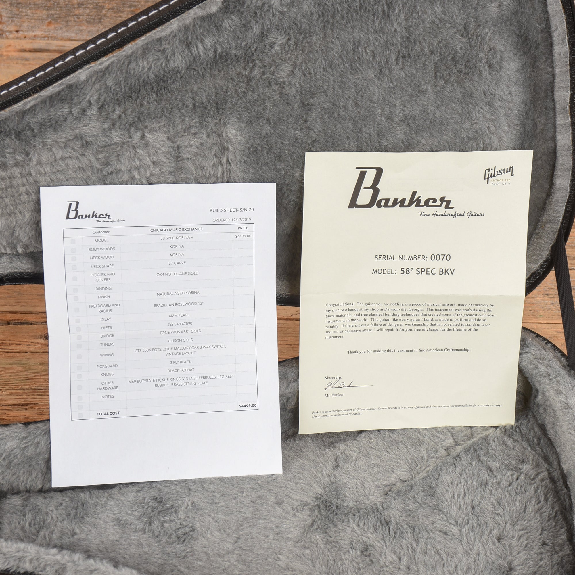 Banker Custom Guitars '58 Spec V Lightly Aged Natural