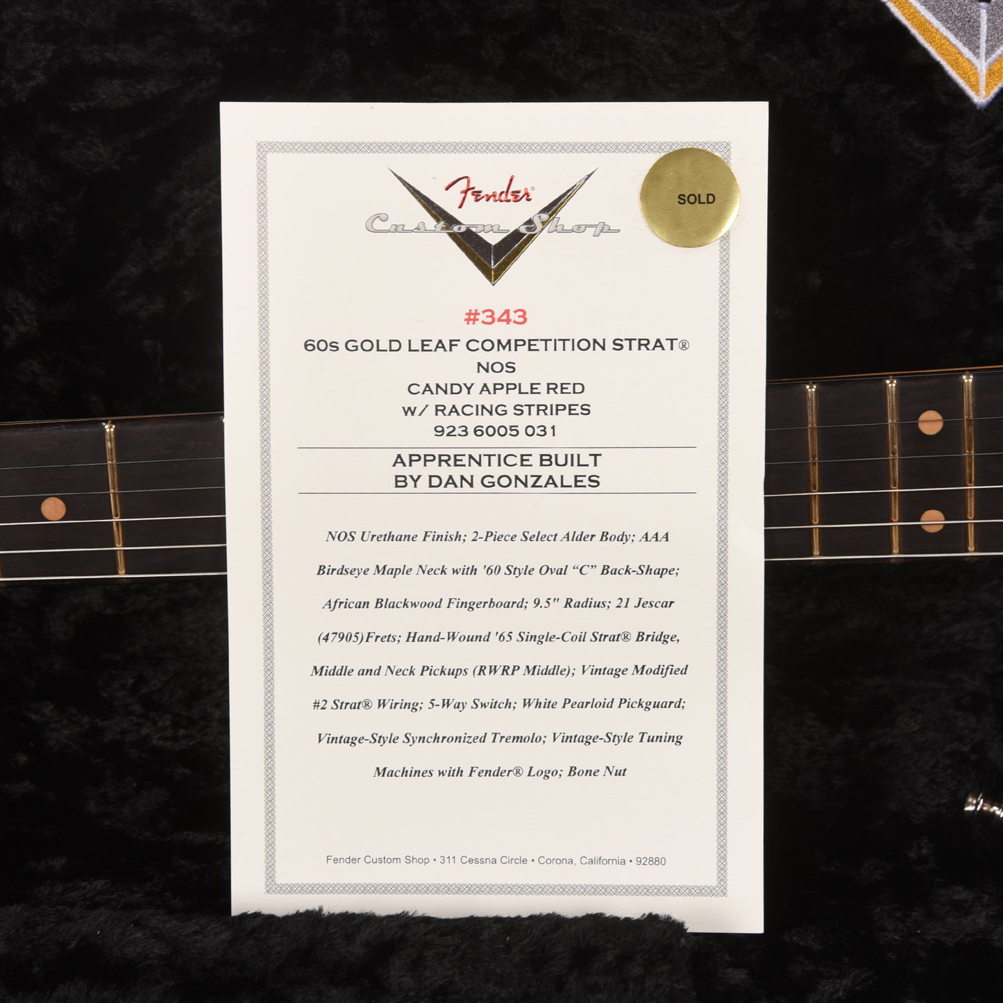 Fender Custom Shop '60s Gold Leaf Competition Stratocaster NOS Candy Apple Red Apprentice Built by Dan Gonzalez