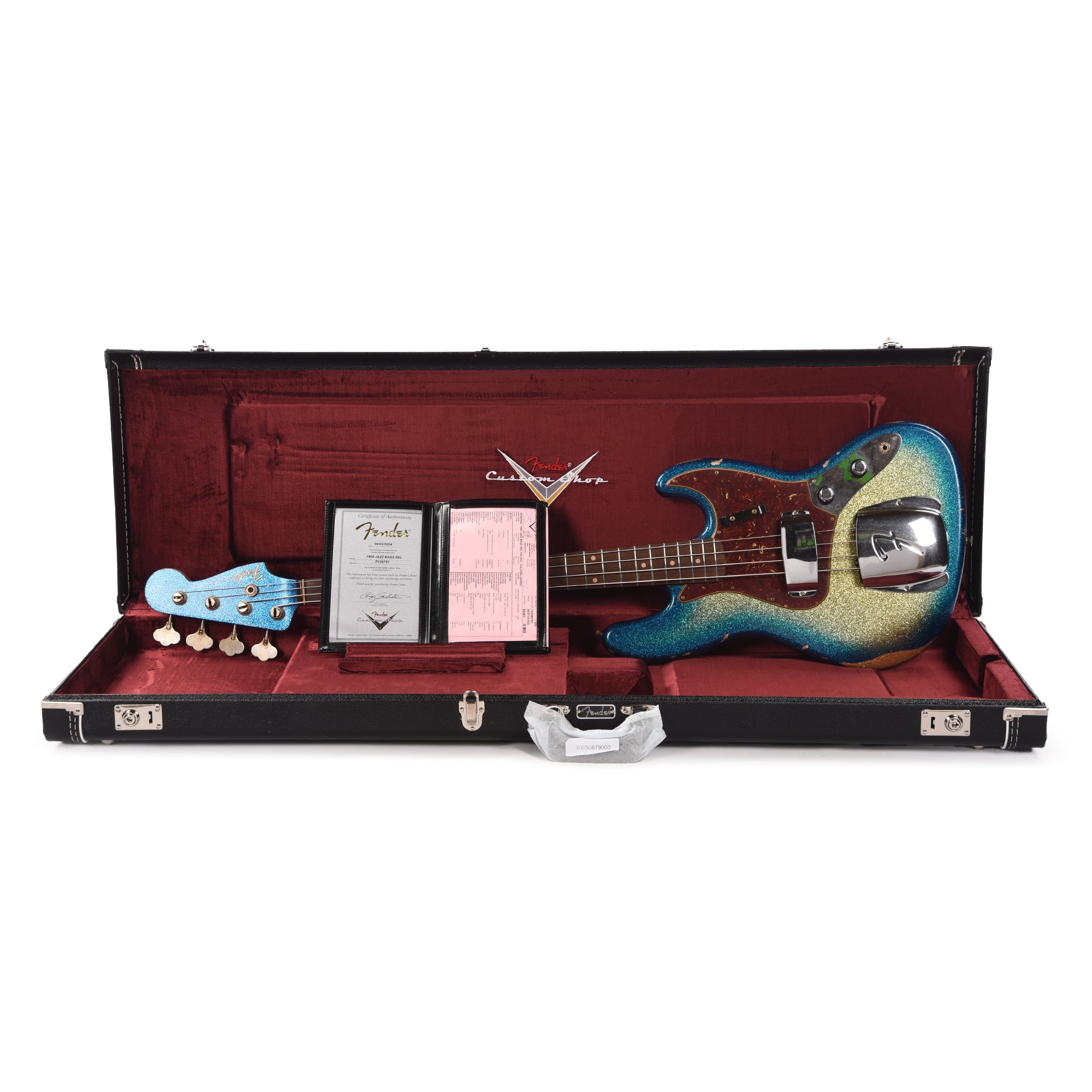 Fender Custom Shop 1960 Jazz Bass Relic Aged Gold Sparkle with Blue Sparkle Burst w/Painted Headcap